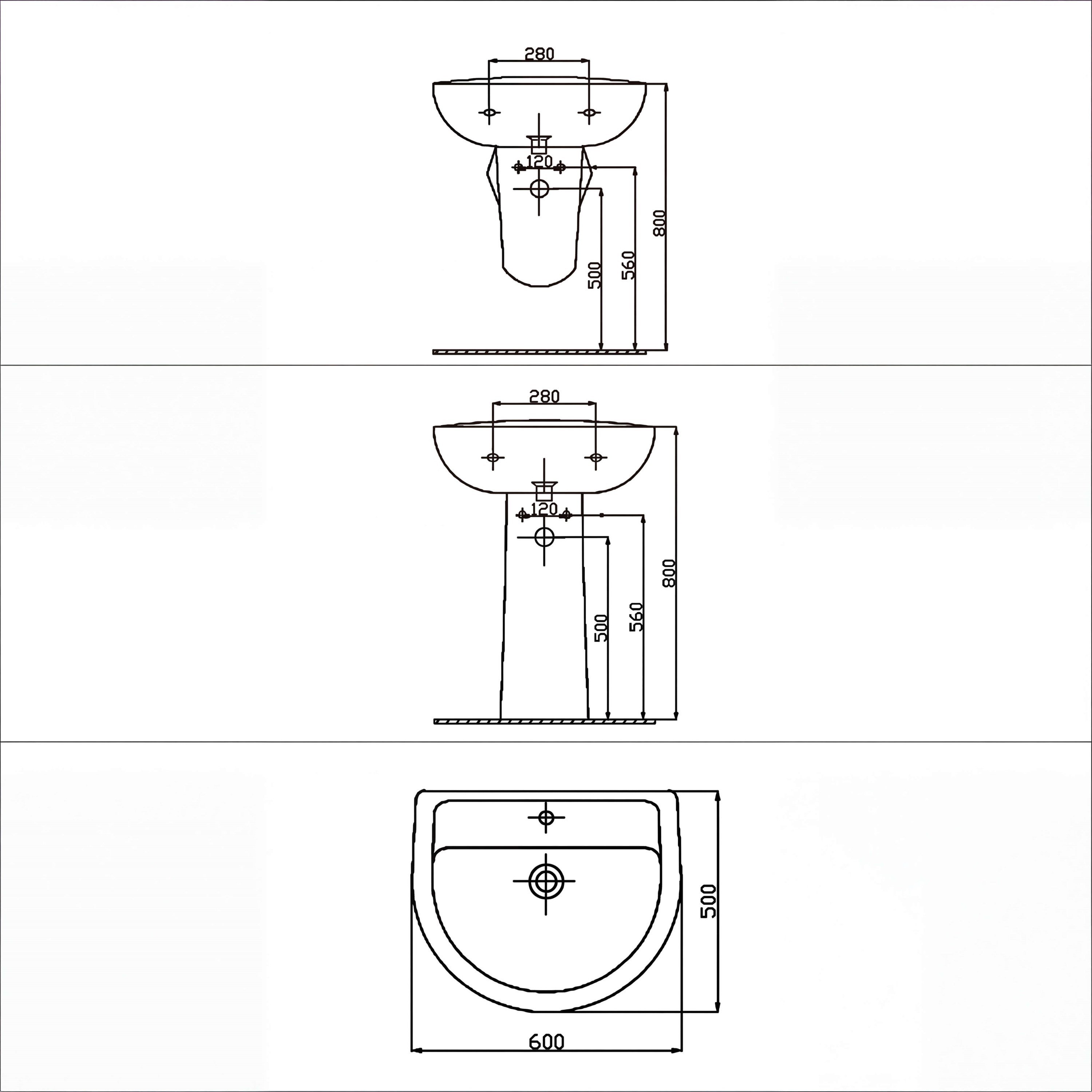 Alvit 50x60 cm Lavabo – Batarya Delikli – Duvara Asma – Tam ve Yarım Ayak Uyumlu – Parlak Beyaz