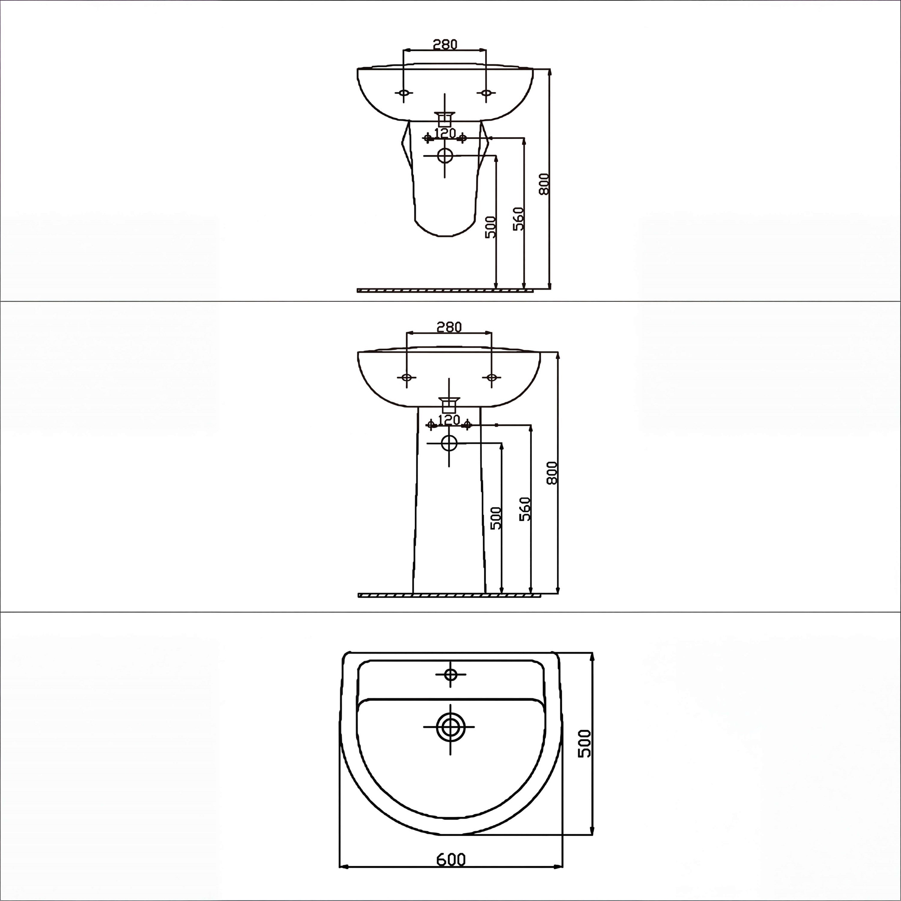 Alvit 50x60 cm Lavabo – Batarya Delikli – Duvara Asma – Tam ve Yarım Ayak Uyumlu – Parlak Beyaz | 70SF20060