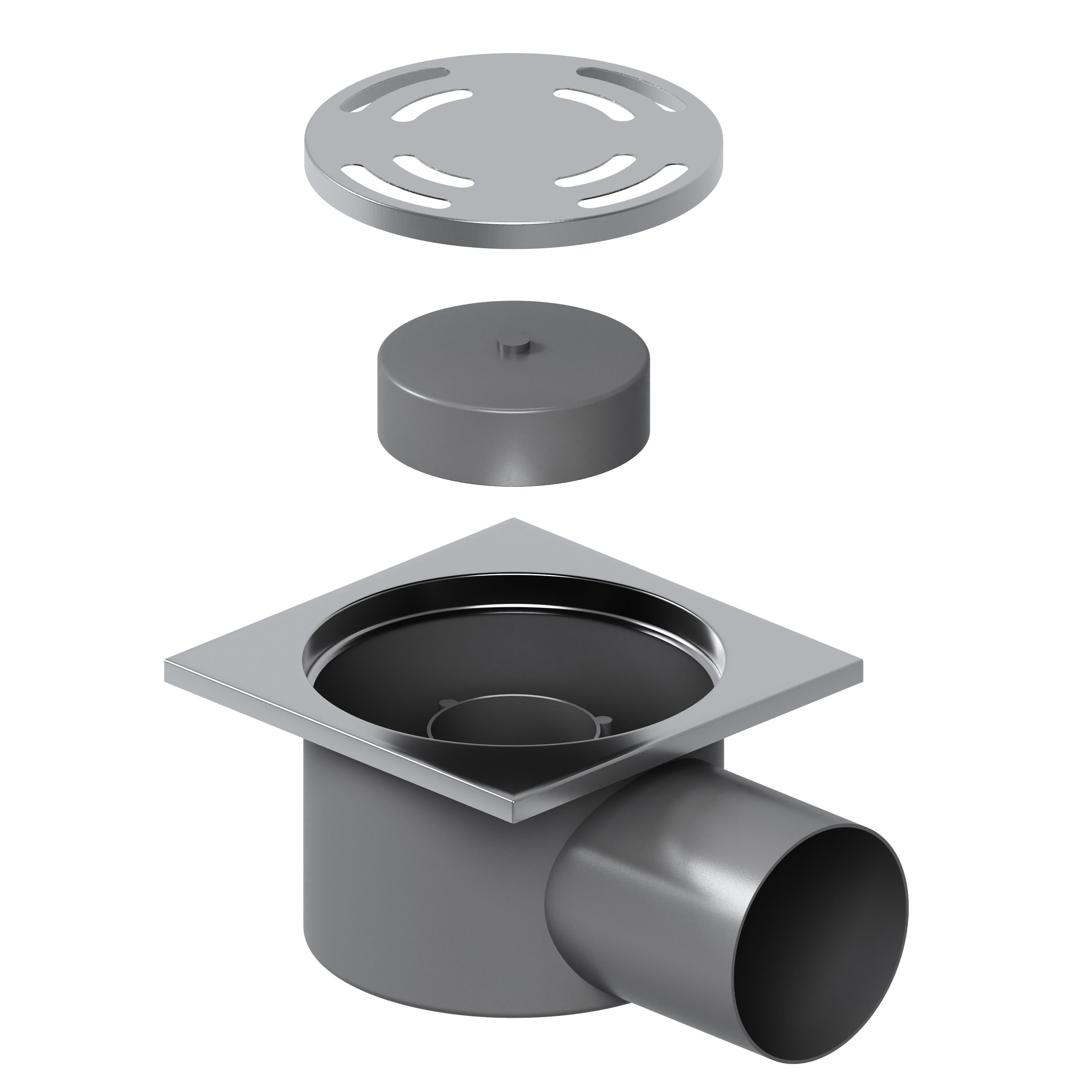 Aqua Bagno Basic 1.0 Yer Sifonu 10x10 cm Metal Paslanmaz Kapaklı - 304 ,50’lik, Yandan Çıkış | 90.99.07.01.00