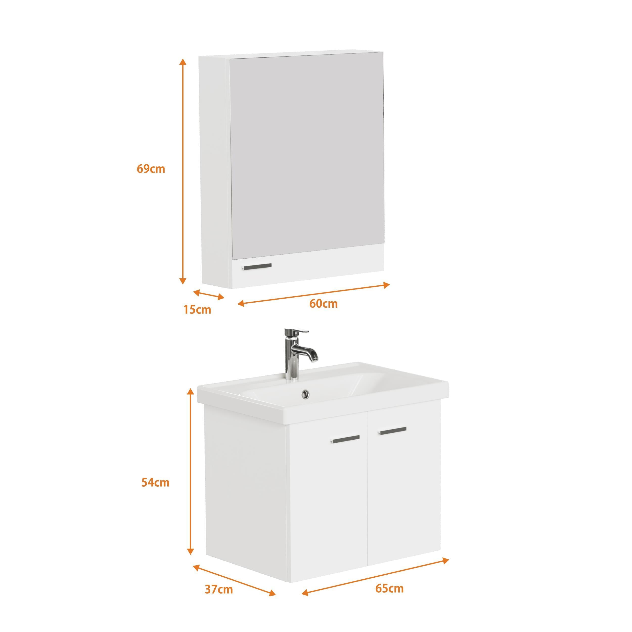 Aqua Bagno Basic Alt dolap + Üst dolap -Lavabo 65 cm.- Beyaz