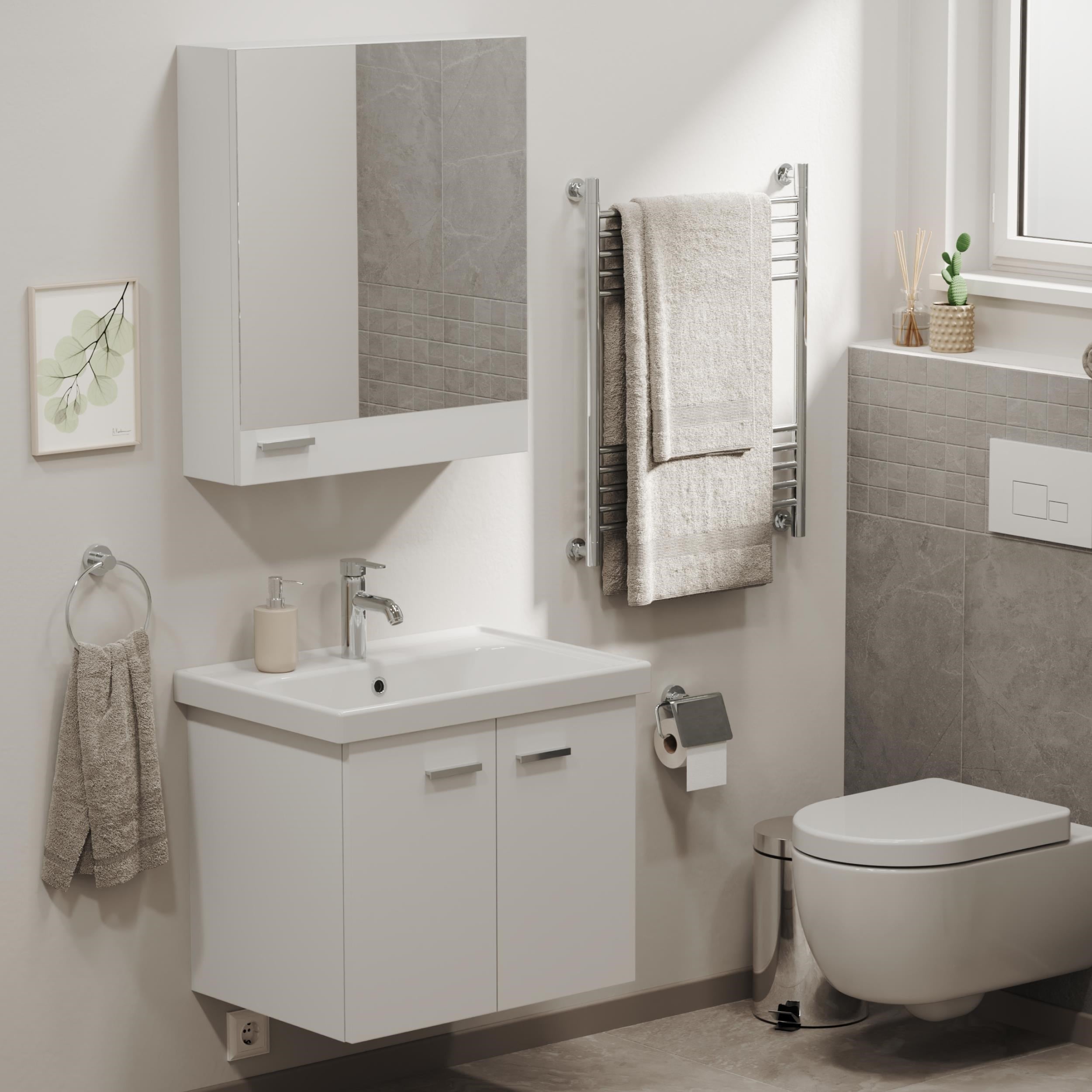 Aqua Bagno Basic Alt Dolap + Üst Dolap - Lavabo 65 cm – Beyaz | S.50.02.33.04.01