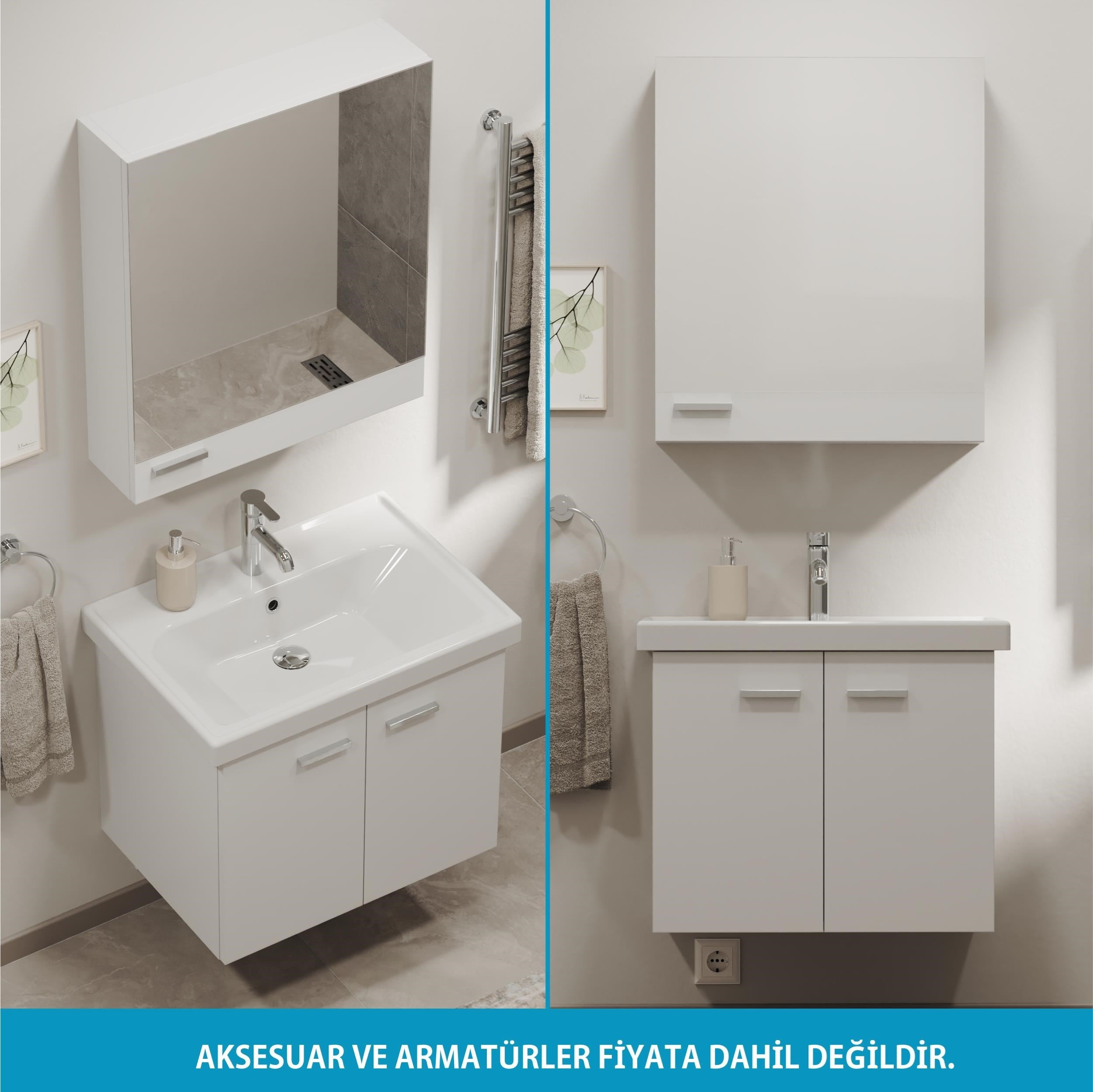 Aqua Bagno Basic Alt Dolap + Üst Dolap - Lavabo 65 cm – Beyaz | S.50.02.33.04.01