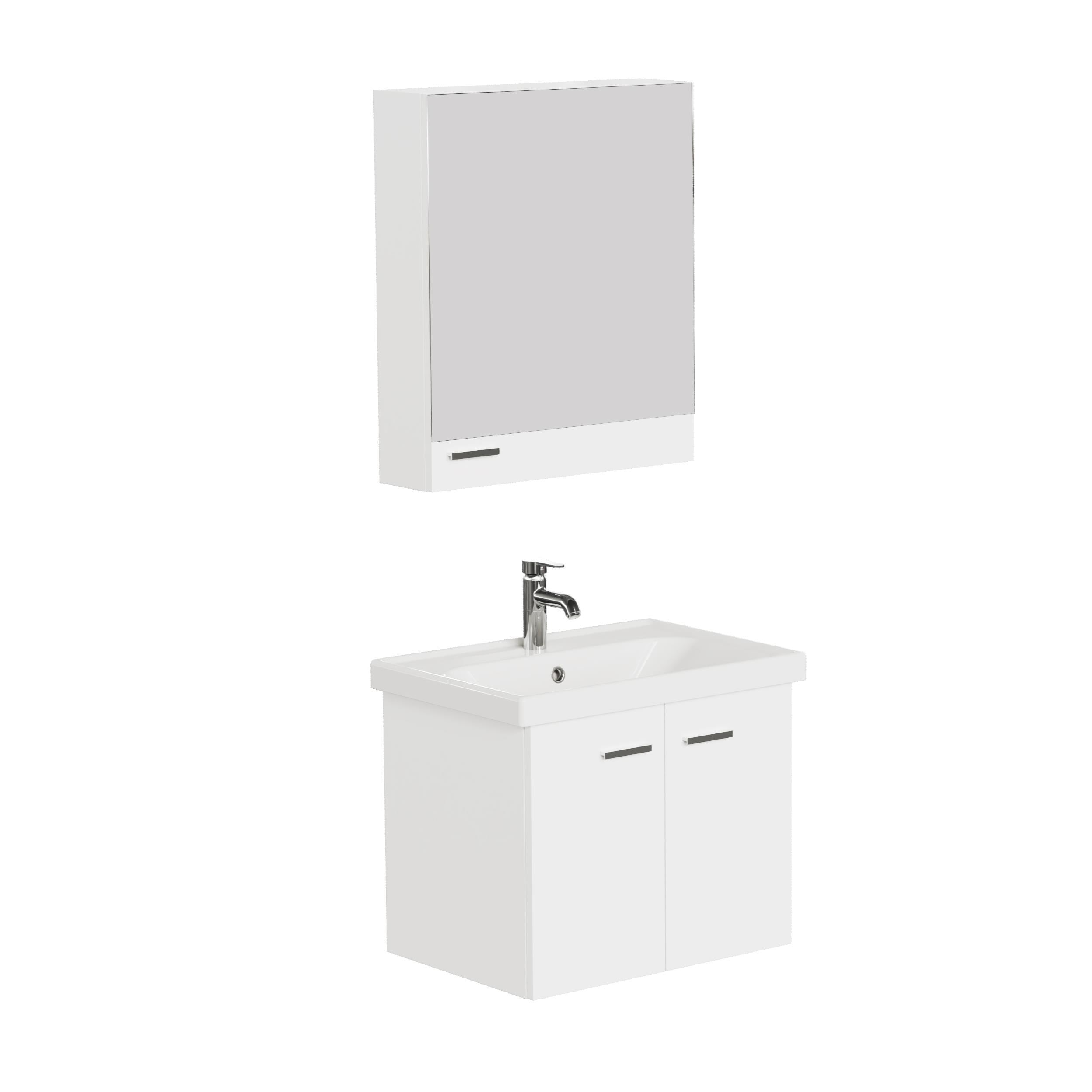 Aqua Bagno Basic Alt Dolap + Üst Dolap - Lavabo 65 cm – Beyaz | S.50.02.33.04.01