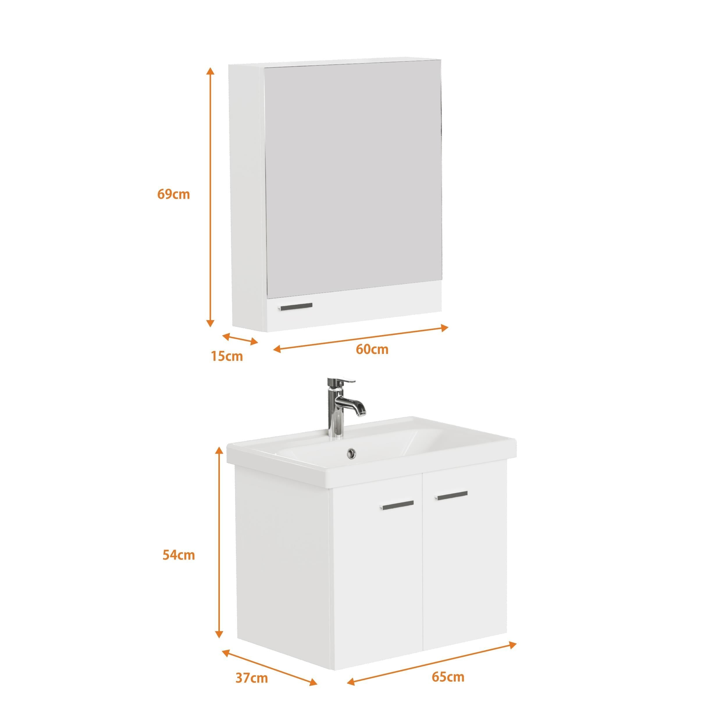 Aqua Bagno Basic Alt Dolap + Üst Dolap - Lavabo 65 cm – Beyaz | S.50.02.33.04.01