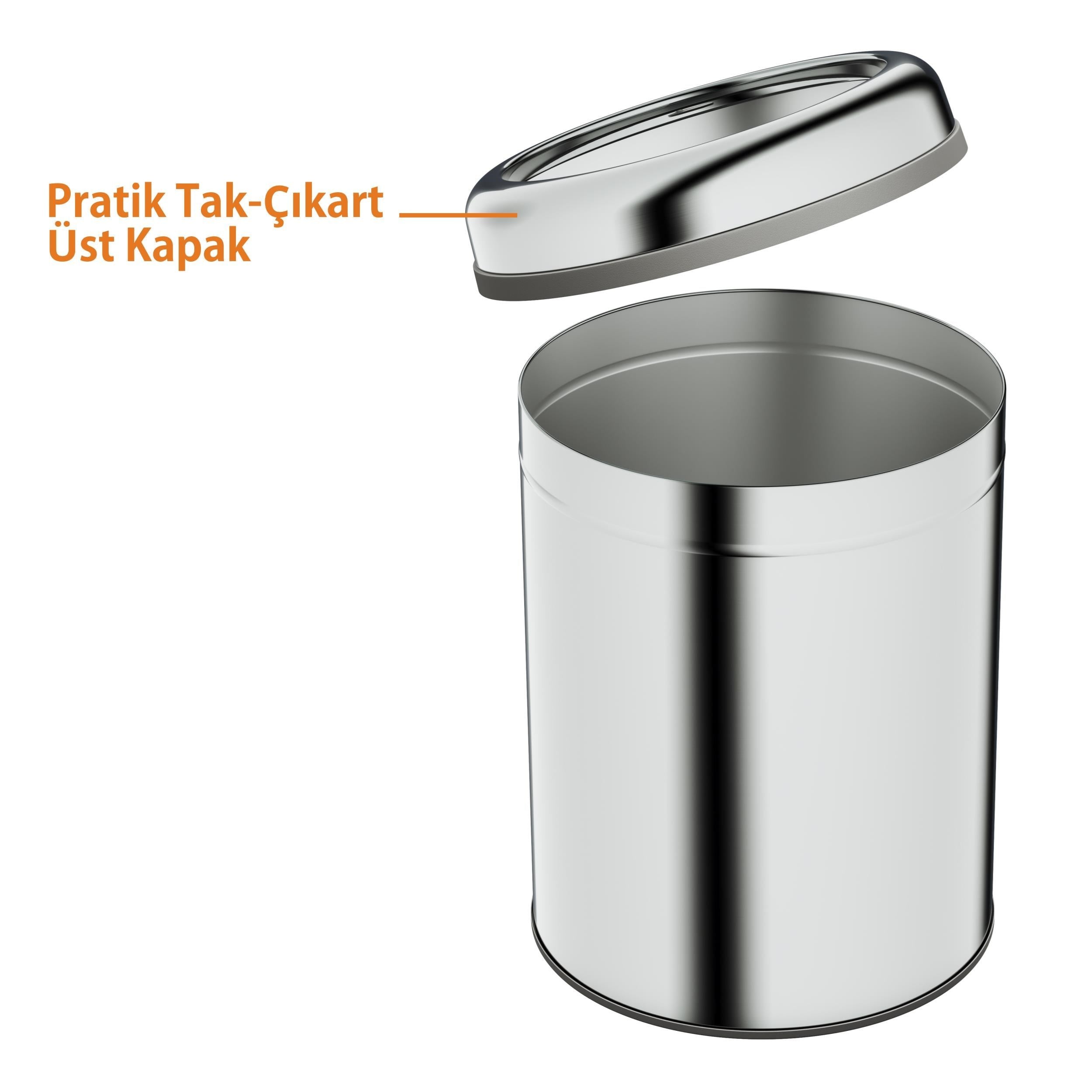 Aqua Bagno Basic Çöp Kovası - Çemberli Tip 8 L, Parlak Krom Paslanmaz | 35.99.57.07.01