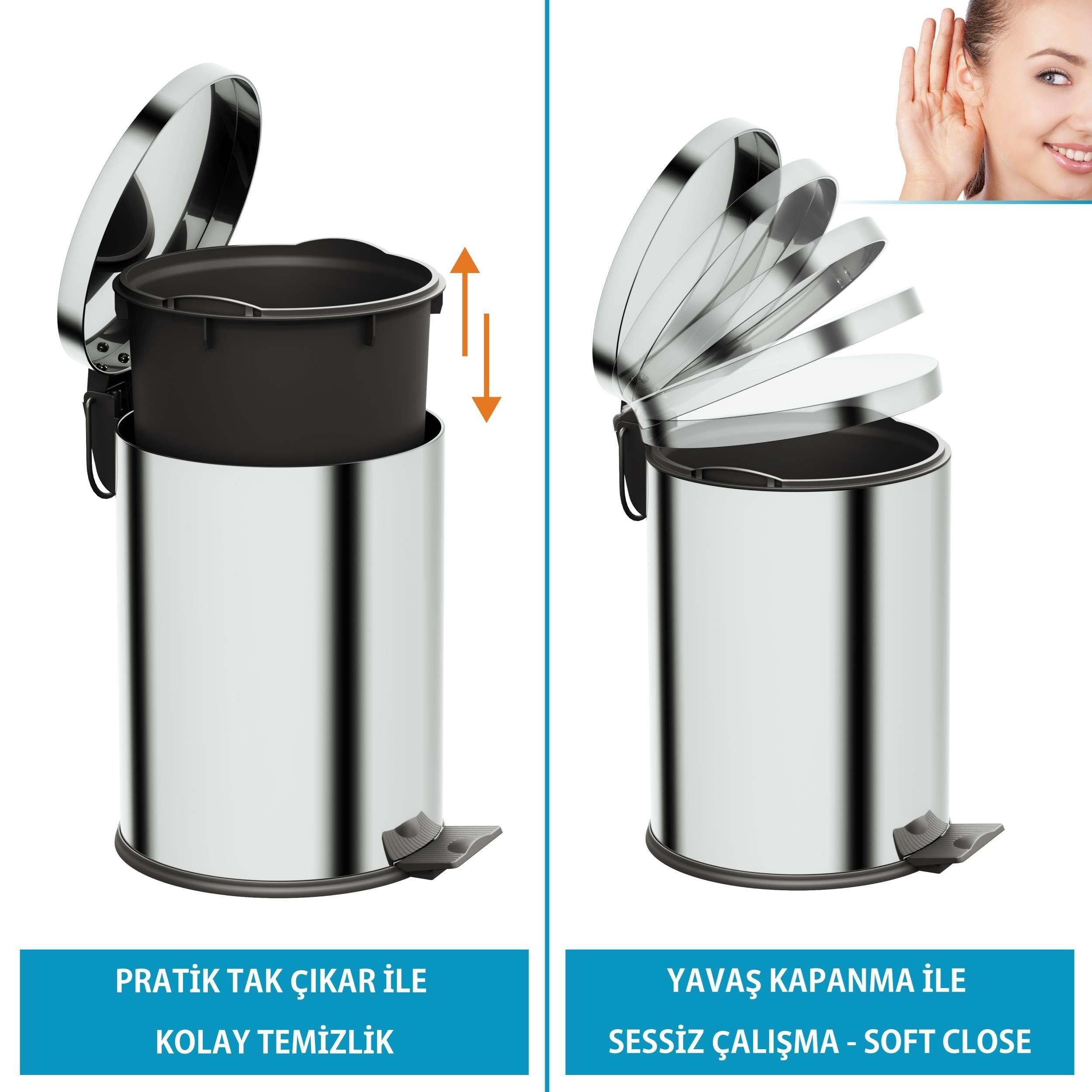 Aqua Bagno Basic Çöp Kovası - Pedallı 12 L, Parlak Krom Paslanmaz | 35.99.57.03.01