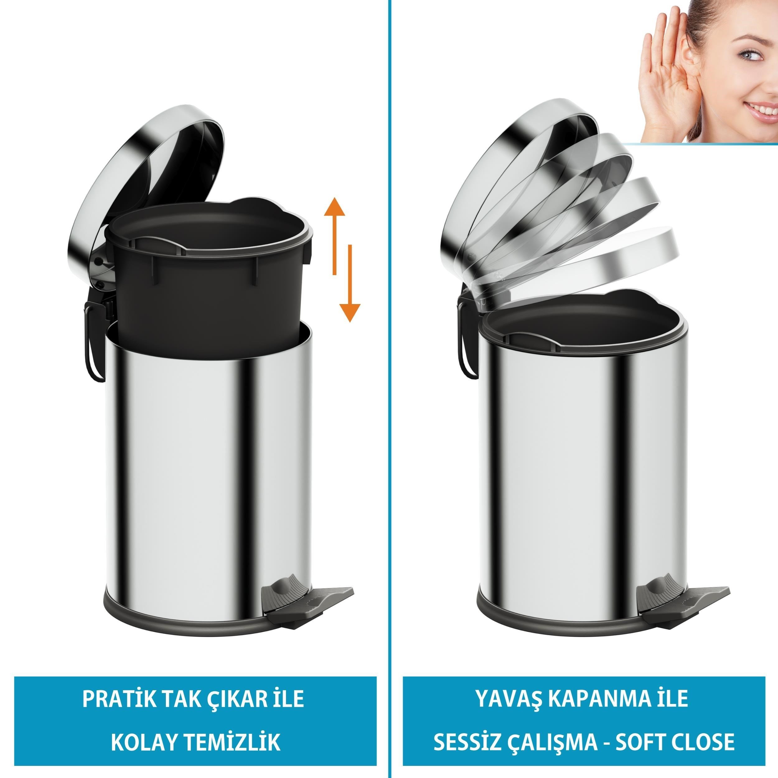 Aqua Bagno Basic Çöp Kovası - Pedallı 3 L, Parlak Krom Paslanmaz | 35.99.57.01.01