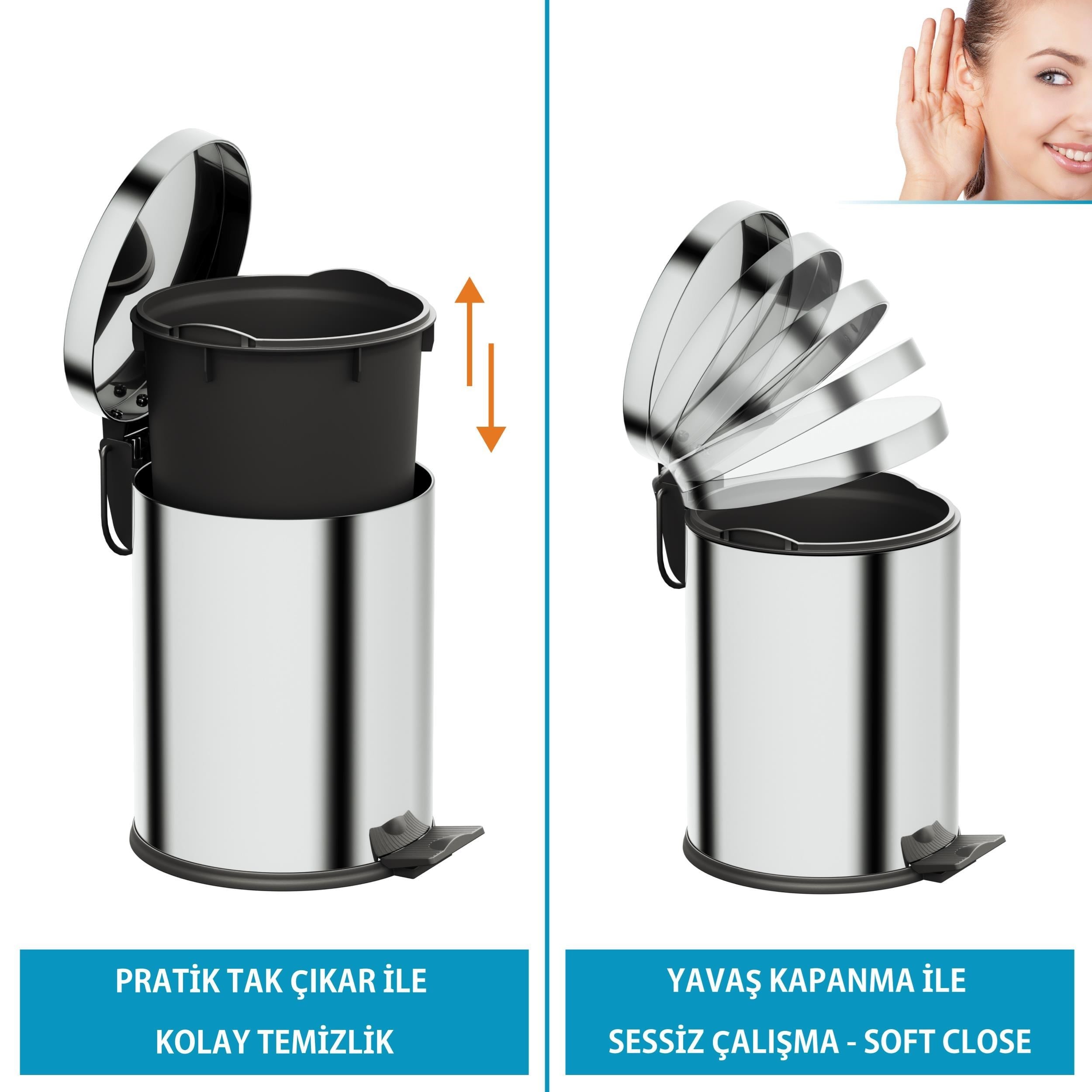 Aqua Bagno Basic Çöp Kovası - Pedallı 5 L, Parlak Krom Paslanmaz | 35.99.57.02.01