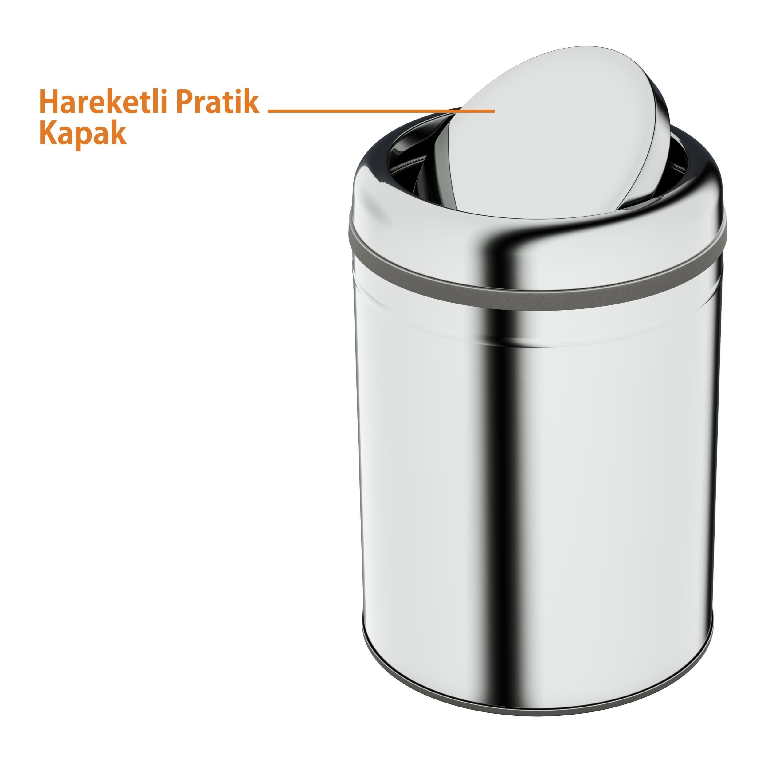 Aqua Bagno Basic Çöp Kovası - Sallanır Kapaklı 8 L, Parlak Krom Paslanmaz | 35.99.57.06.01