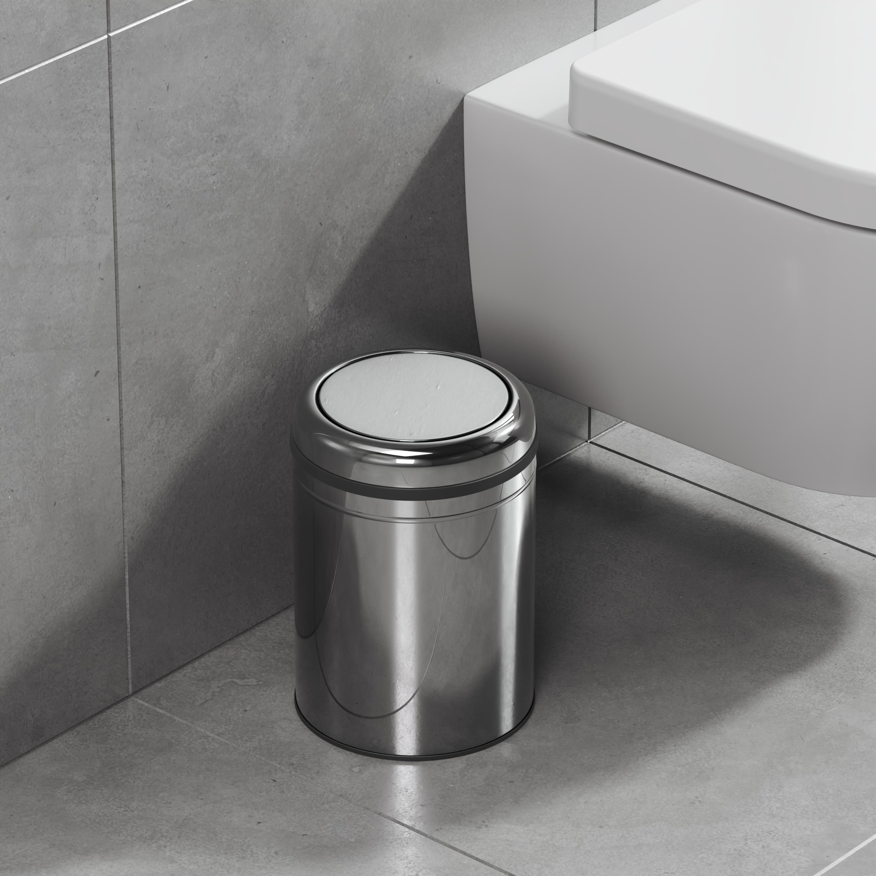 Aqua Bagno Basic Çöp Kovası - Sallanır Kapaklı 8 L, Parlak Krom Paslanmaz | 35.99.57.06.01