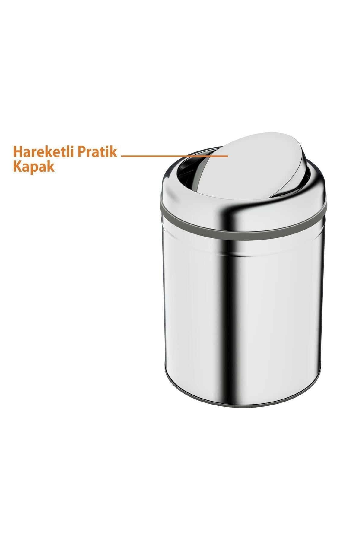 Aqua Bagno Basic Çöp Kovası - Sallanır Kapaklı 5 L, Parlak Krom Paslanmaz-35.99.57.04.01
