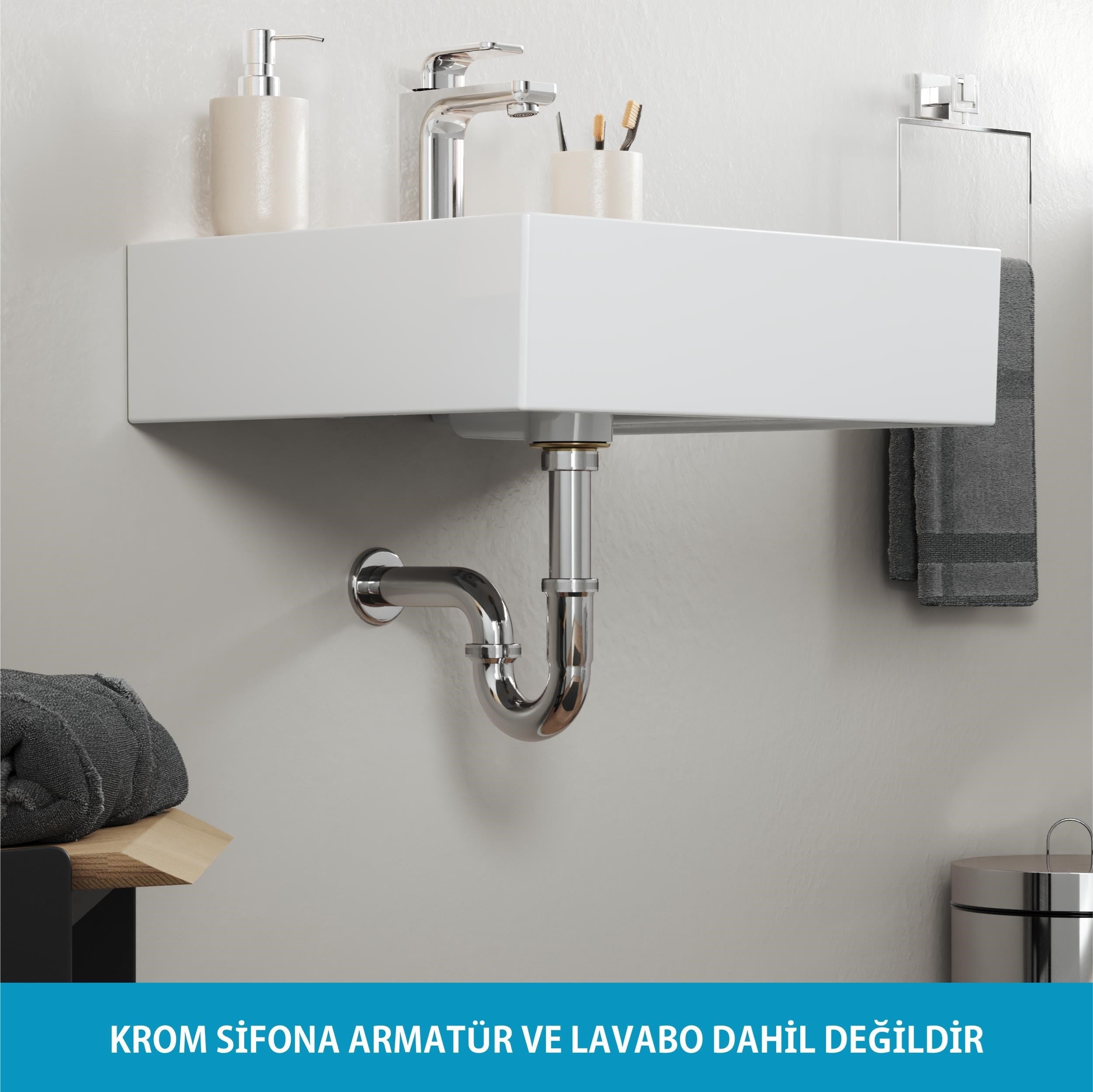 Aqua Bagno Basic Metal Sifon - Süzgeç Dahil - Parlak Krom - 32 mm Çıkış Ucu | 90.99.60.10