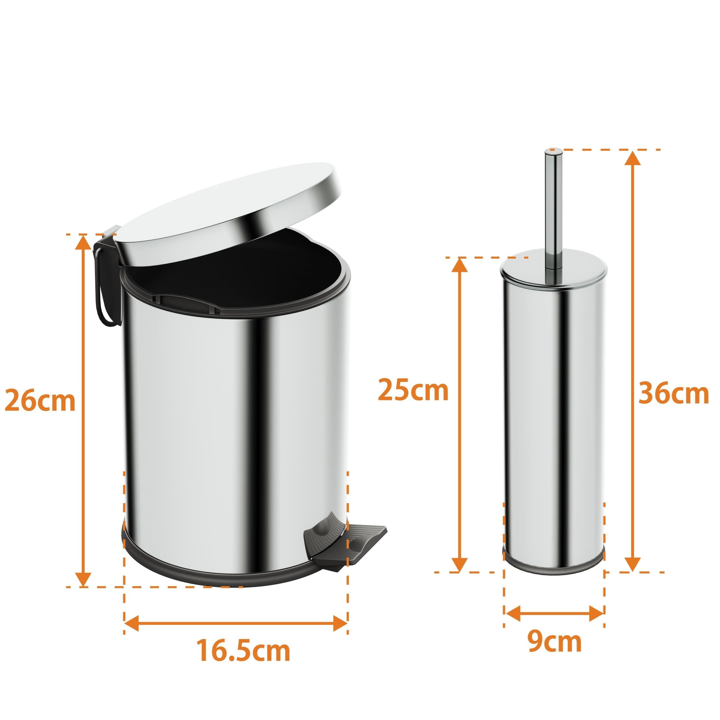 Aqua Bagno Basic Set - Klozet Fırçası + Çöp Kovası 3 L, 2 Parça, Parlak Krom Paslanmaz | 35.99.89.01.01