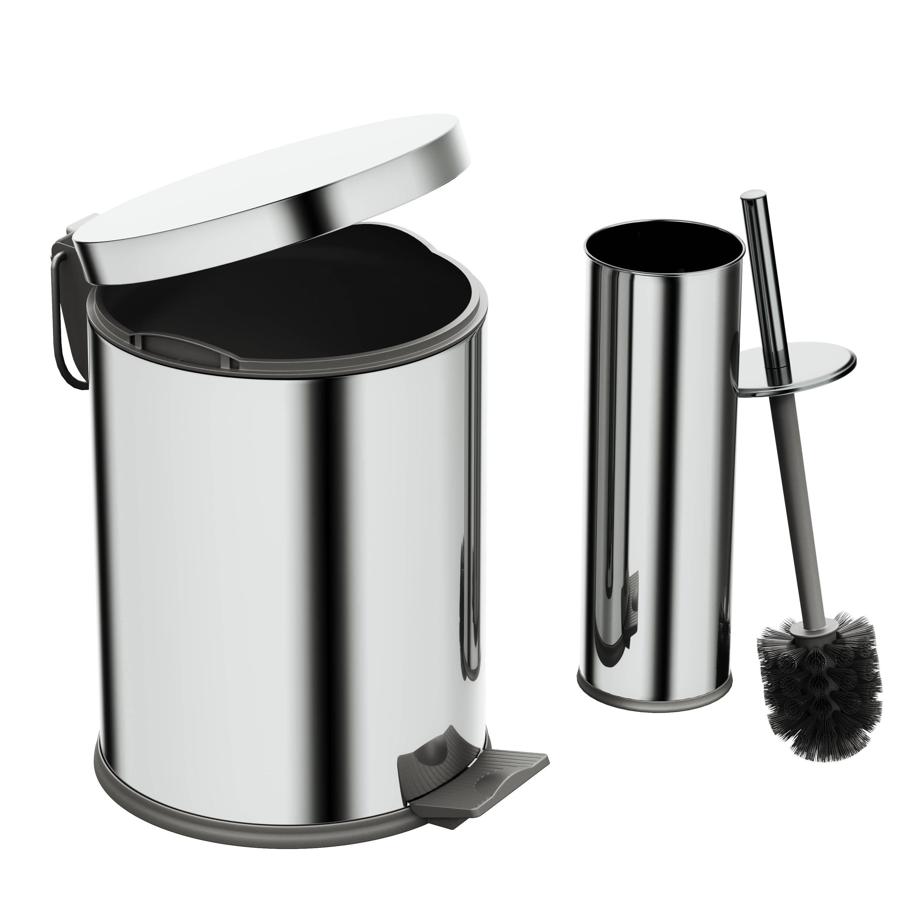 Aqua Bagno Basic Set - Klozet Fırçası + Çöp Kovası 5 L, 2 Parça, Parlak Krom Paslanmaz | 35.99.89.02.01