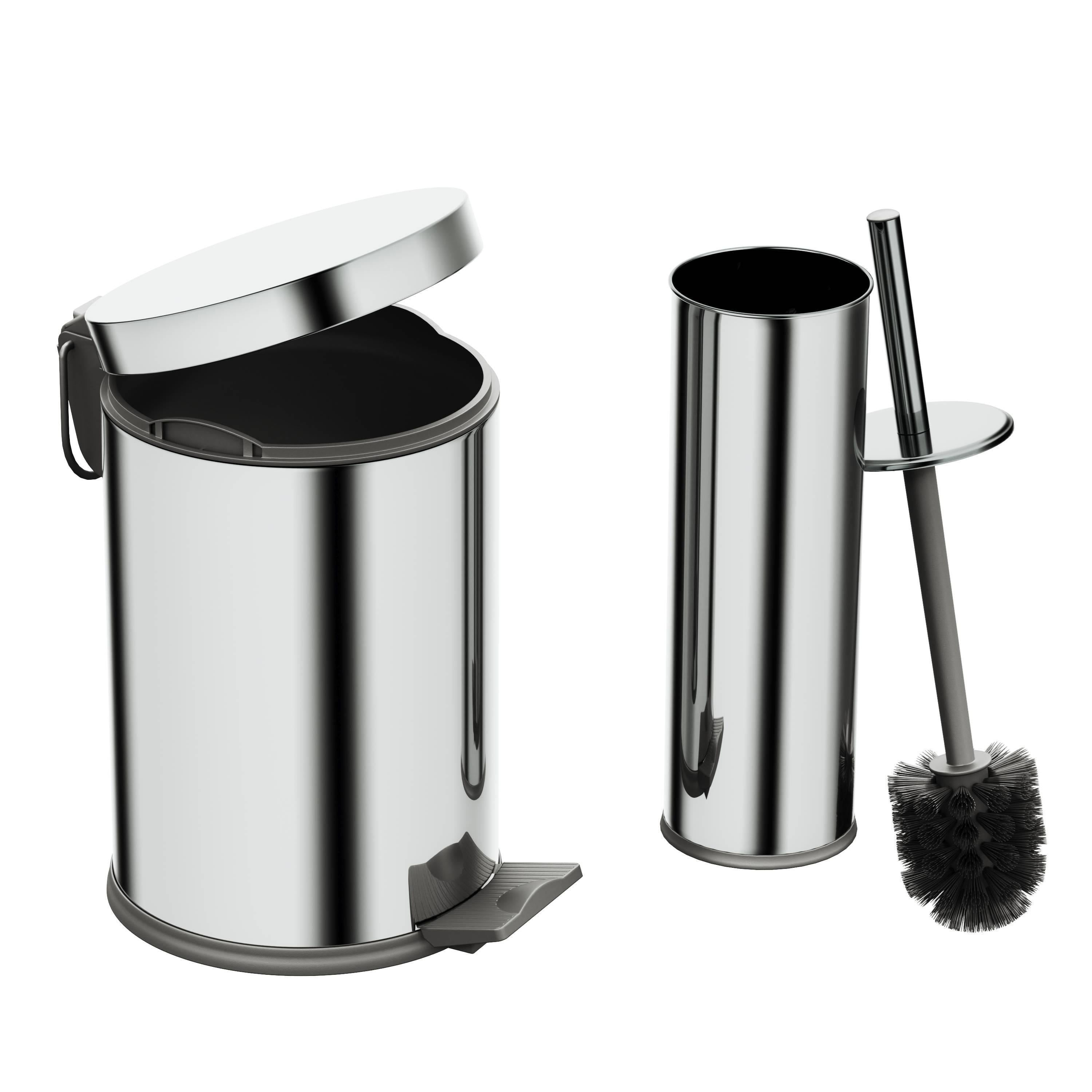 Aqua Bagno Basic Set - Klozet Fırçası + Çöp Kovası 3 L, 2 Parça, Parlak Krom Paslanmaz | 35.99.89.01.01