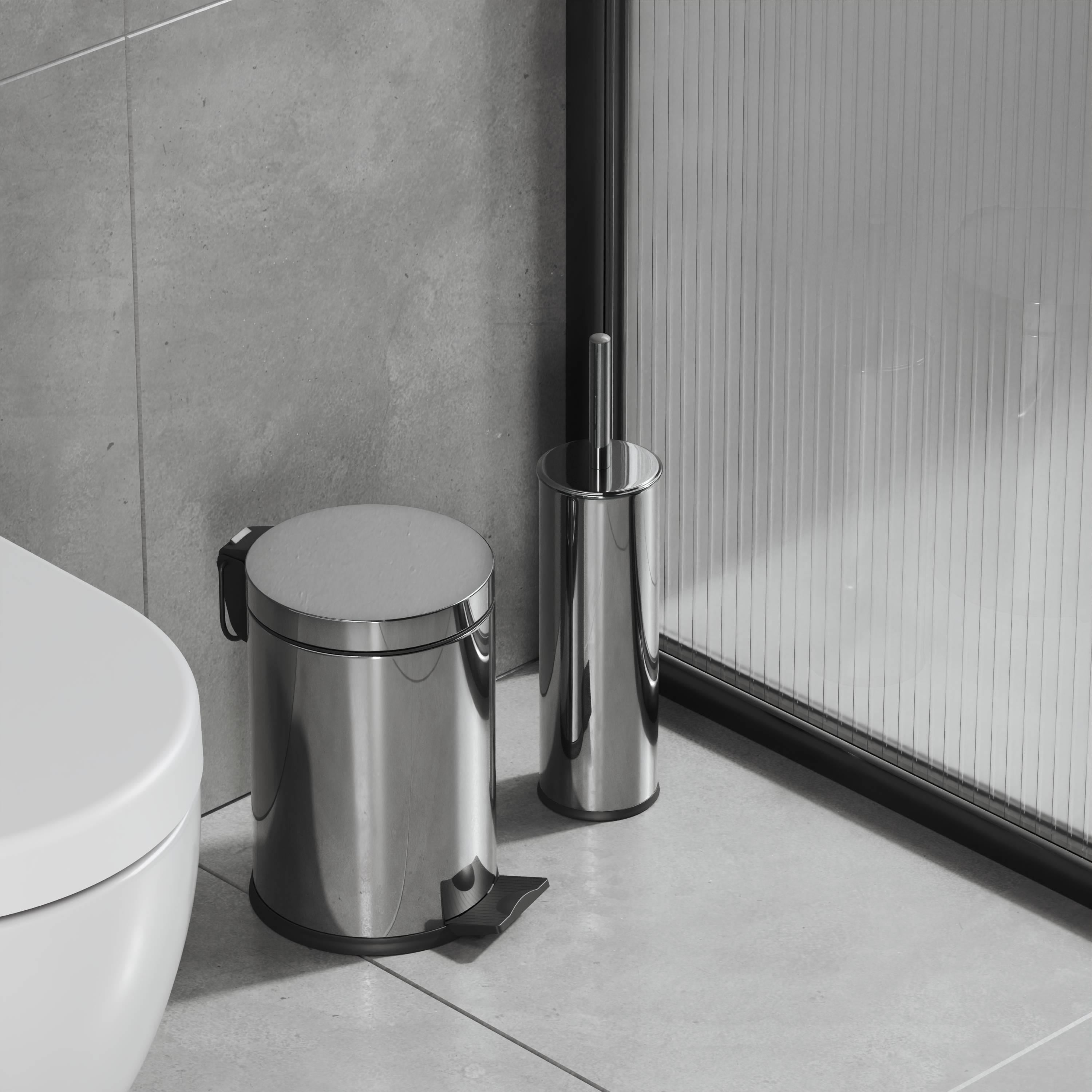 Aqua Bagno Basic Set - Klozet Fırçası + Çöp Kovası 3 L, 2 Parça, Parlak Krom Paslanmaz | 35.99.89.01.01