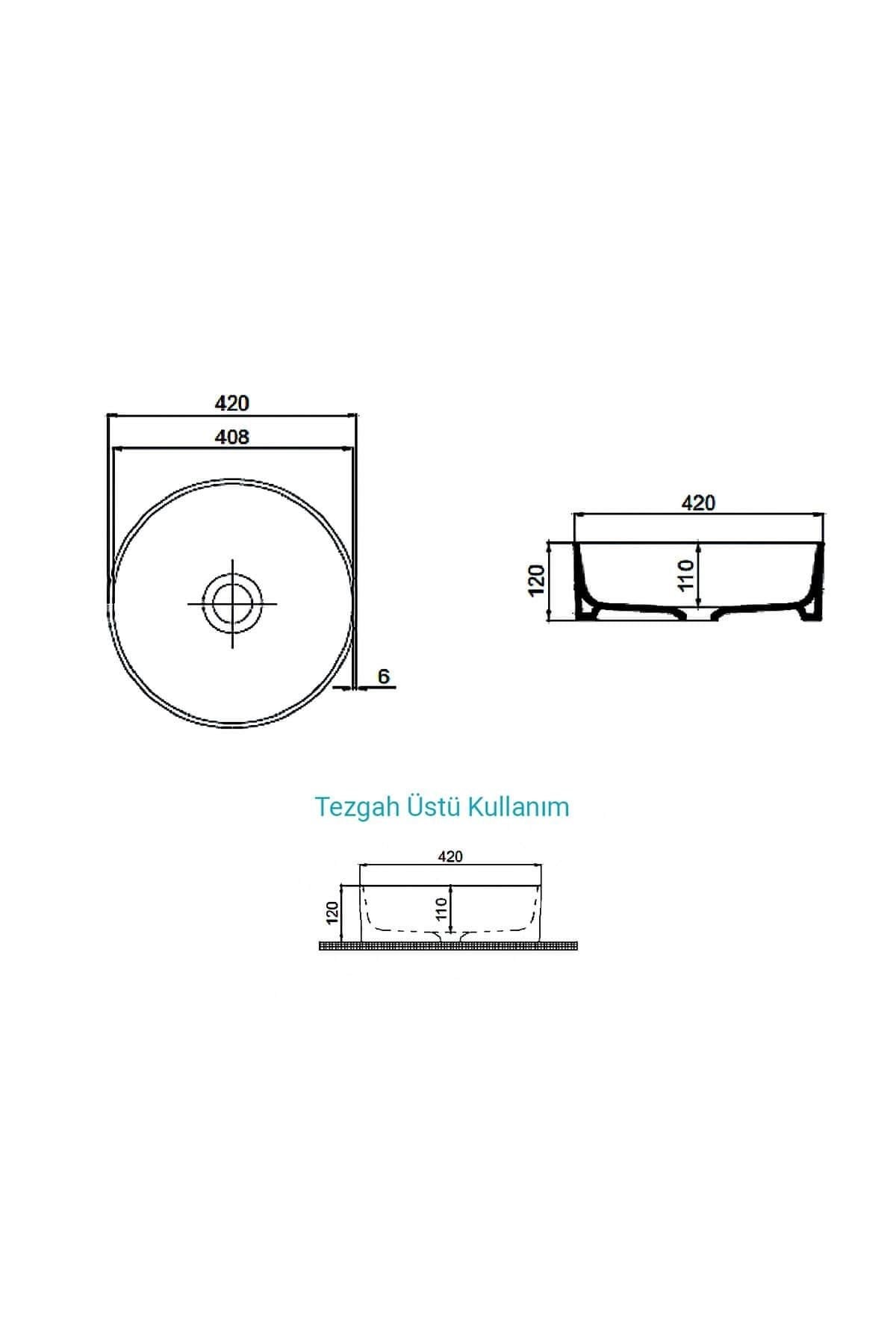Aqua Bagno Bianzo Tezgah Üstü Çanak Lavabo, Batarya Deliksiz, 42 cm Beyaz | 24.31.42.1.NO.NT