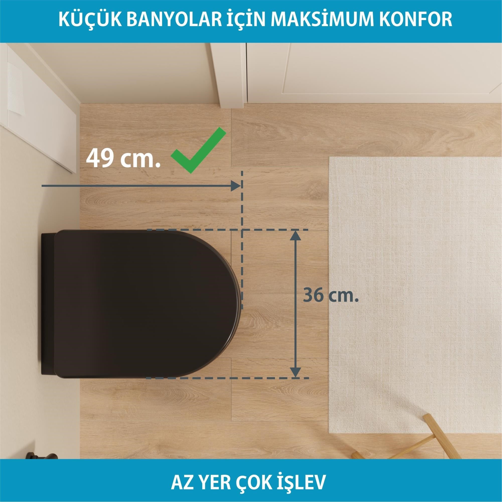 Aqua Bagno Cocon 2.0 Kanalsız Asma Klozet 49 cm - Yavaş Kapanır Kapaklı 2 Parça Set – Mat Siyah | S.10466.10468
