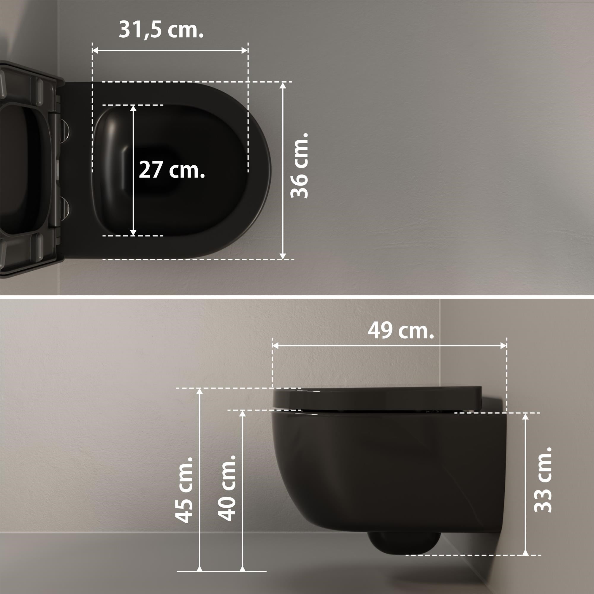 Aqua Bagno Cocon 2.0 Kanalsız Asma Klozet 49 cm - Yavaş Kapanır Kapaklı 2 Parça Set – Mat Siyah | S.10466.10468
