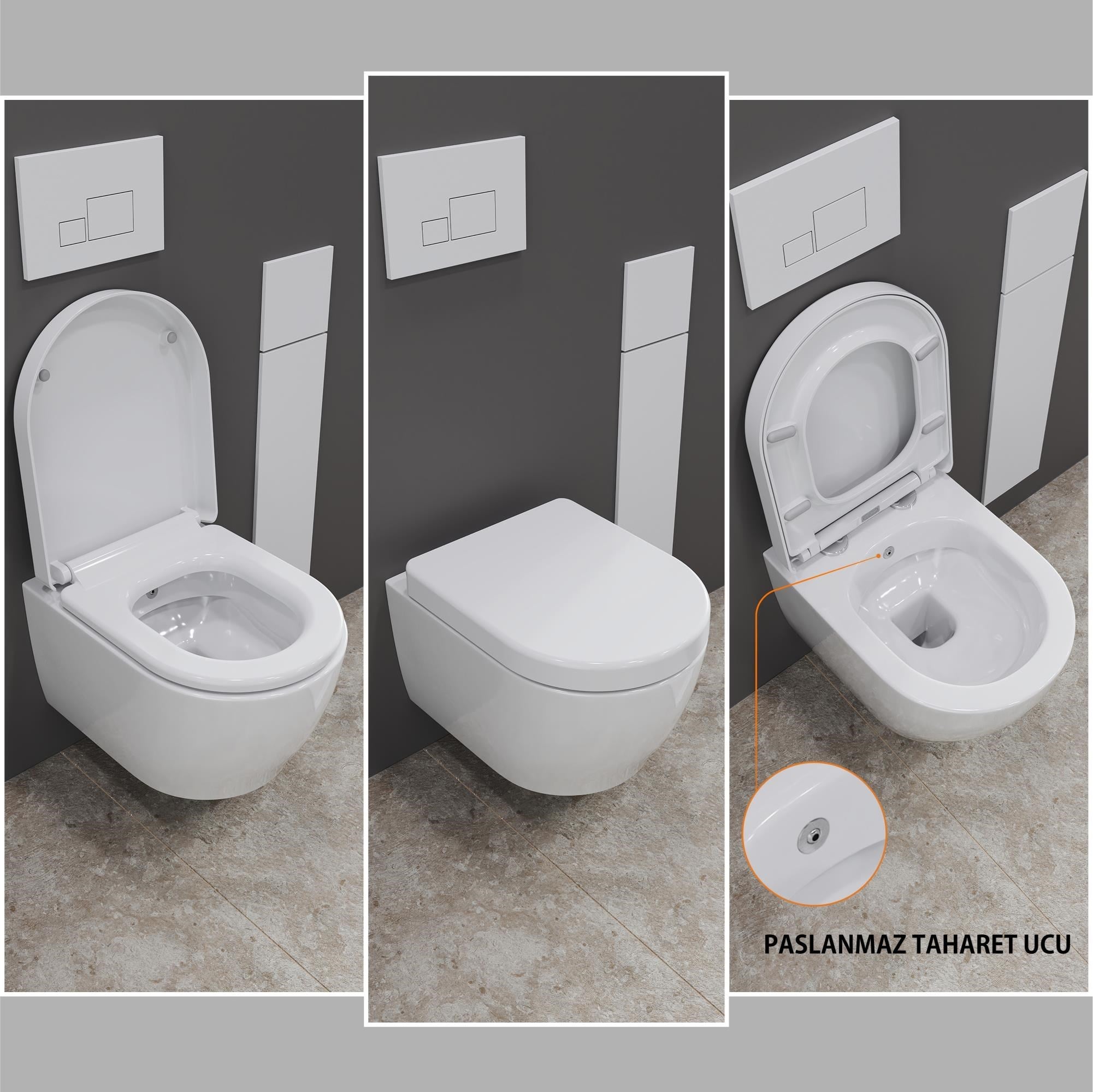 Aqua Bagno Cocon 2.0 Kanalsız Asma Klozet 54 cm - Yavaş Kapanır Kapak Dahil - 2 Parça Set – Beyaz | S.4415.10461