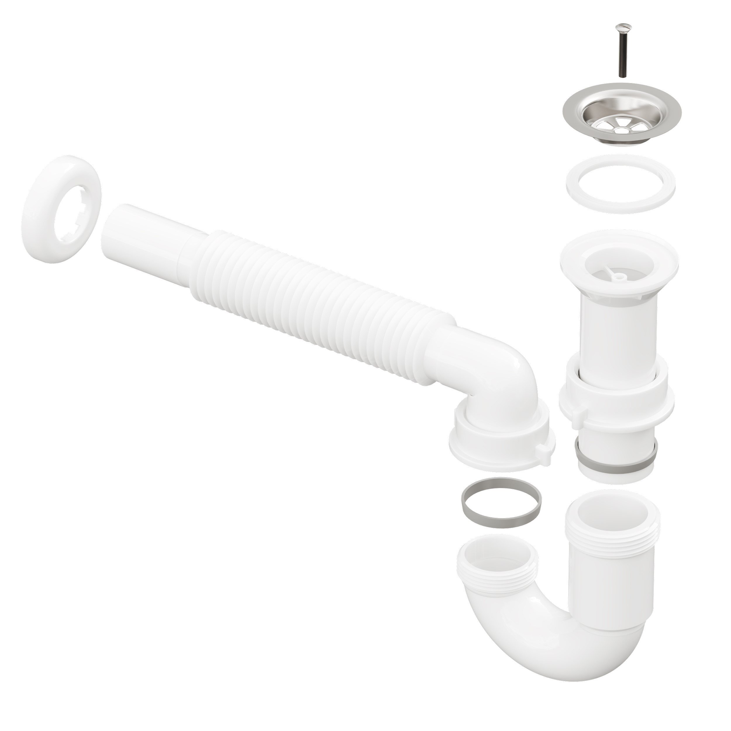 Aqua Bagno Comfort Lavabo Sifonu, Koku Önleyici, Ayarlanabilir, Süzgeç Dahil-90.99.60.09