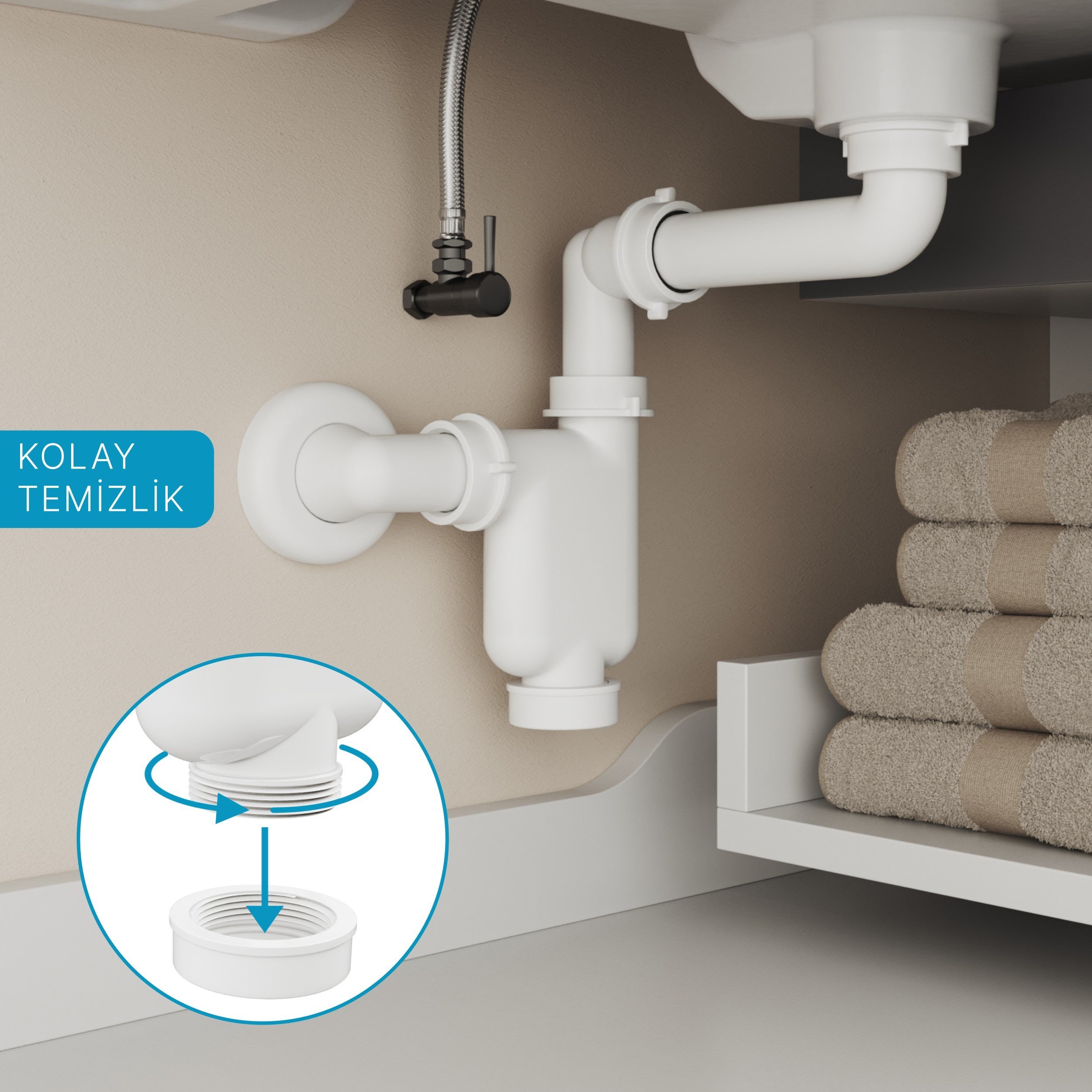 Aqua Bagno Comfort Yer Kazandıran Lavabo Sifonu ve Süzgeç - 2 Parça-90.99.60.08
