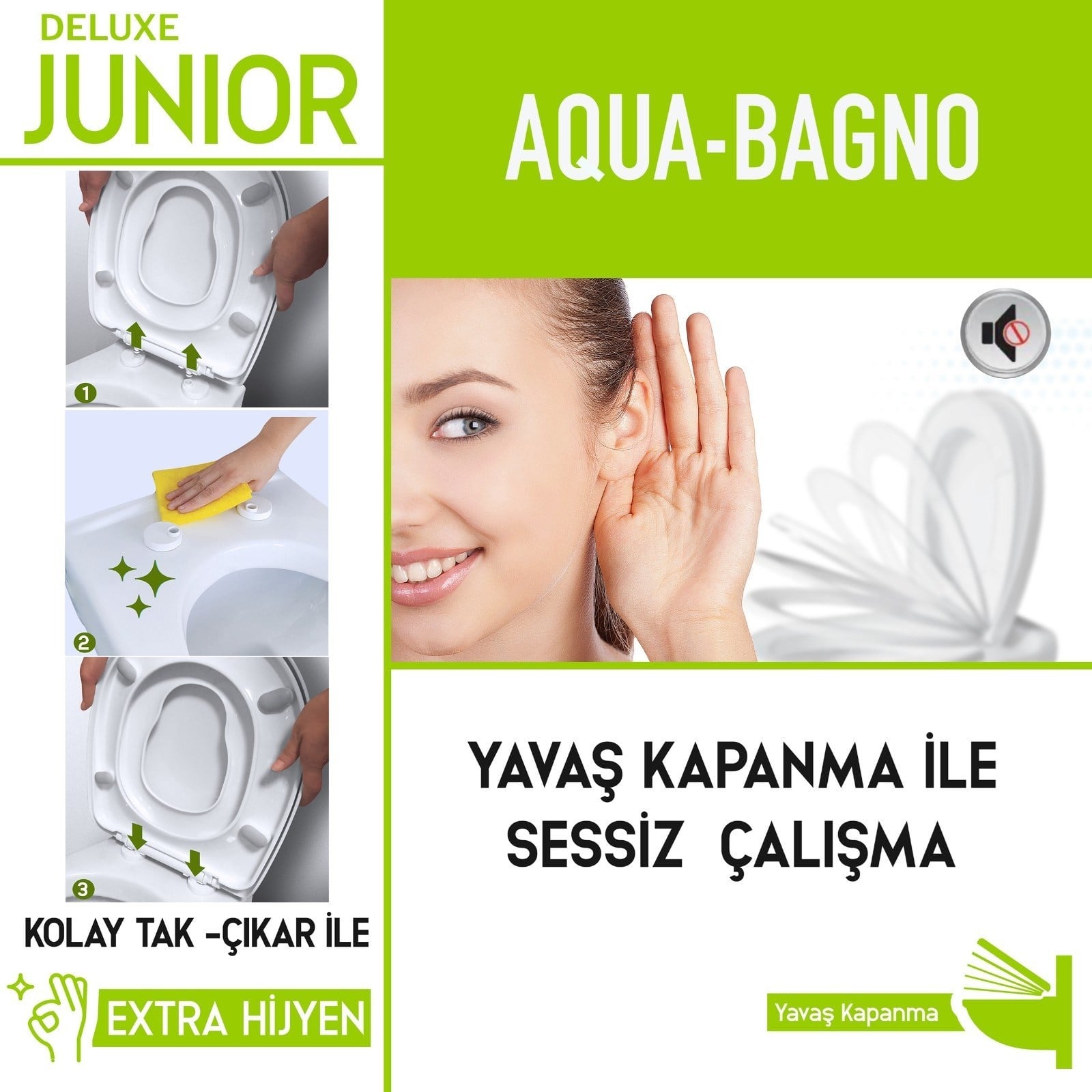 Aqua Bagno Junior D Çocuk Adaptörlü Klozet Kapağı Tak Çıkar Yavaş Kapanan Beyaz PP | 90.99.50.44