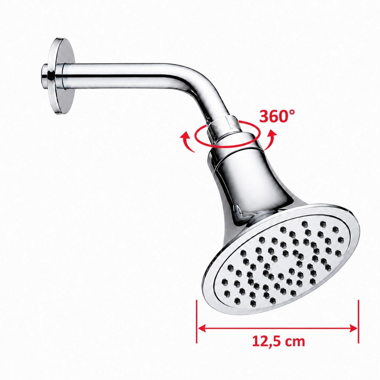 Aqua Bagno Largo Tepe Duş Başlığı 12,5 cm Duvar Tipi Duş Kolu Seti Krom | 80.03.04.01.01