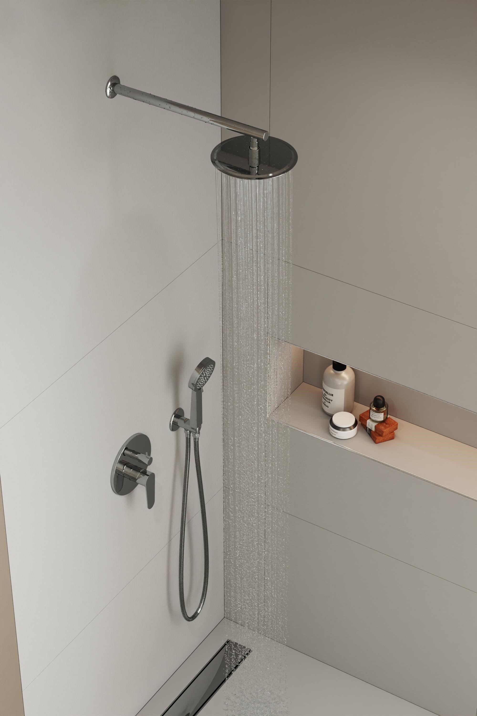 Aqua Bagno Largo Tepe Duşu 20x20 cm, Duvardan Duş Kolu 42,5 cm Paslanmaz Krom - 2 Parça Set | 30.30.77.01.03