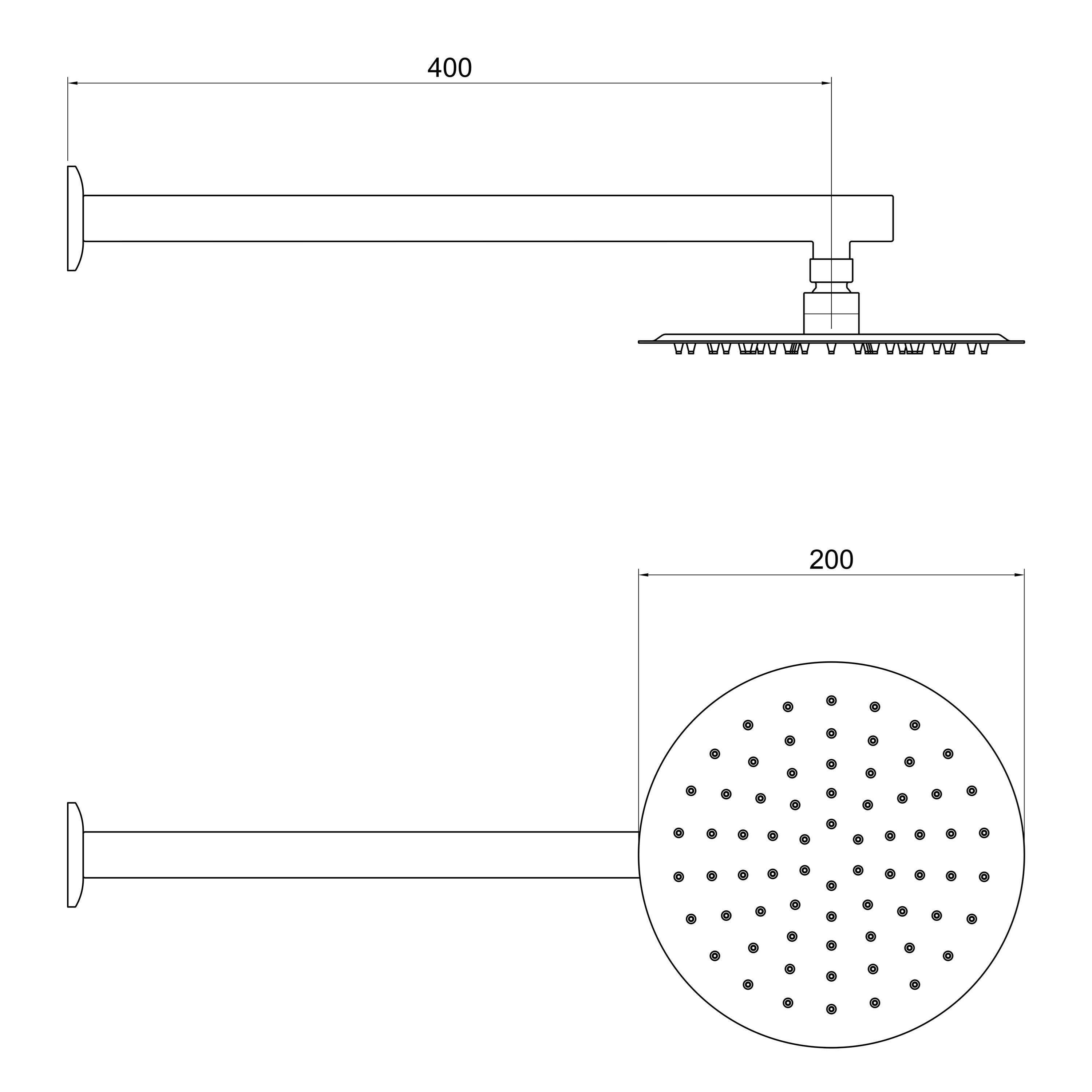 Aqua Bagno Largo Tepe Duşu 20x20 cm, Duvardan Duş Kolu 42,5 cm Paslanmaz Krom - 2 Parça Set | 30.30.77.01.03