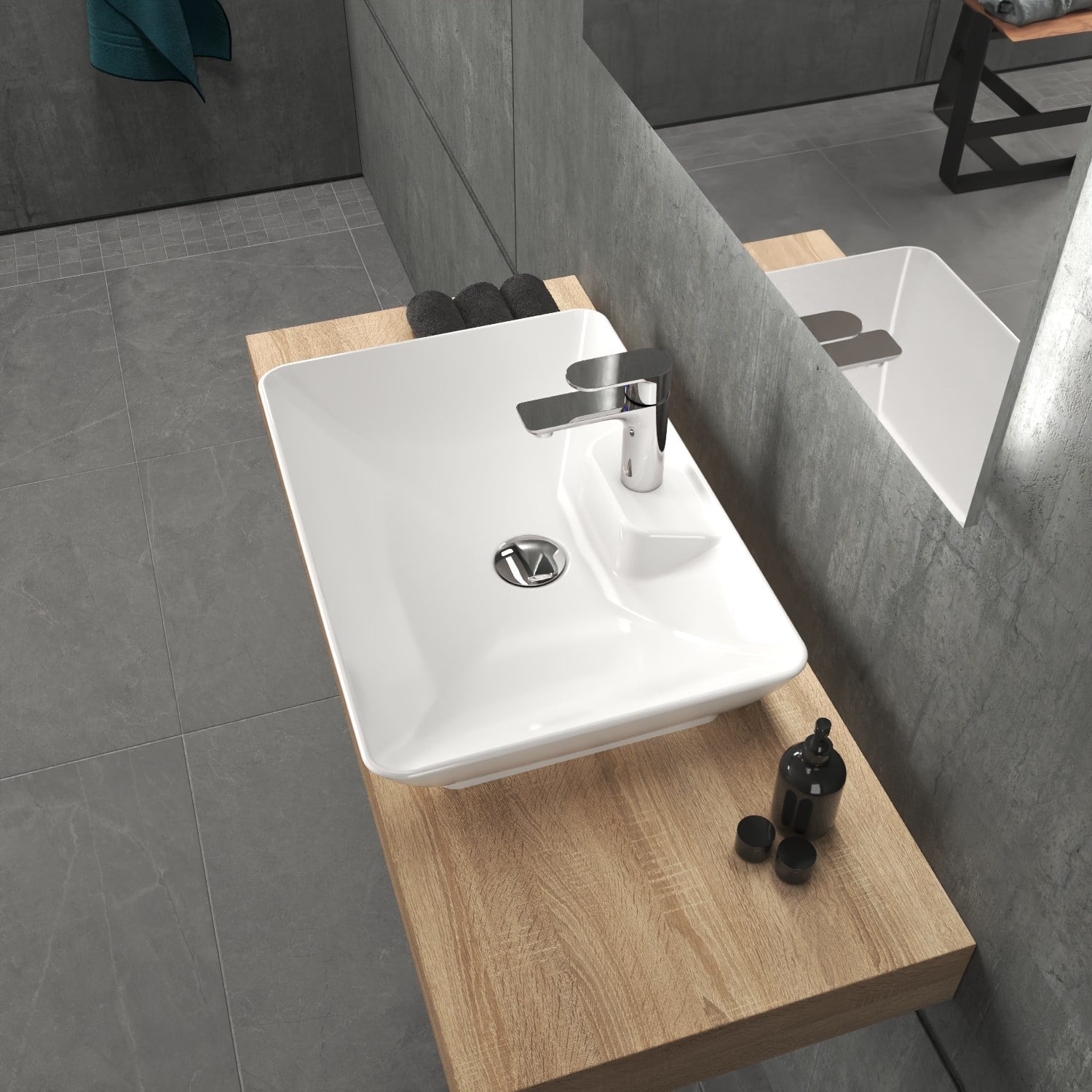 Aqua Bagno Leon Tezgah Üstü Lavabo 60x40 cm Batarya Delikli Seramik Beyaz Çanak Lavabo-1.31.62.1.NO