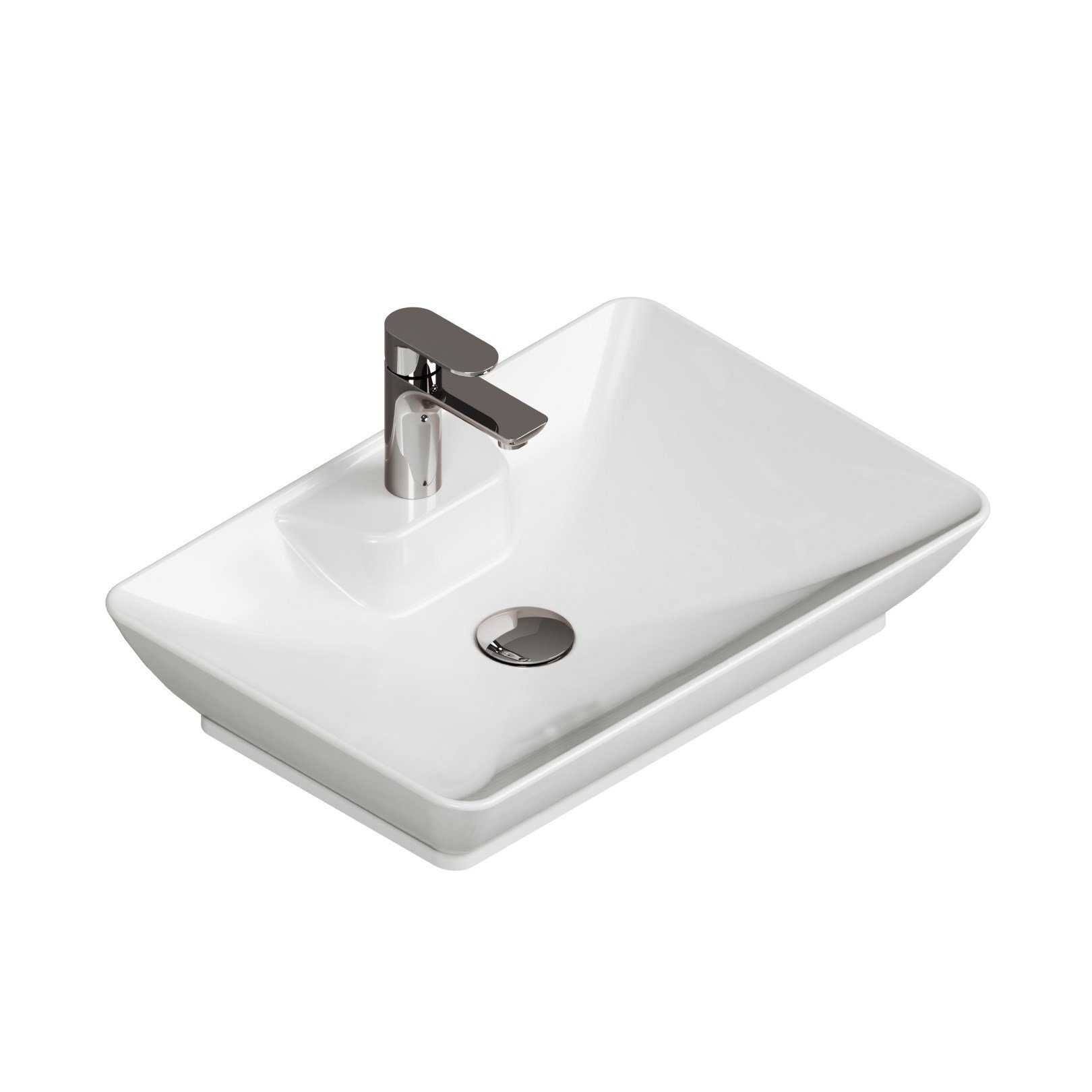 Aqua Bagno Leon Tezgah Üstü Lavabo 60x40 cm Batarya Delikli Seramik Beyaz Çanak Lavabo-1.31.62.1.NO