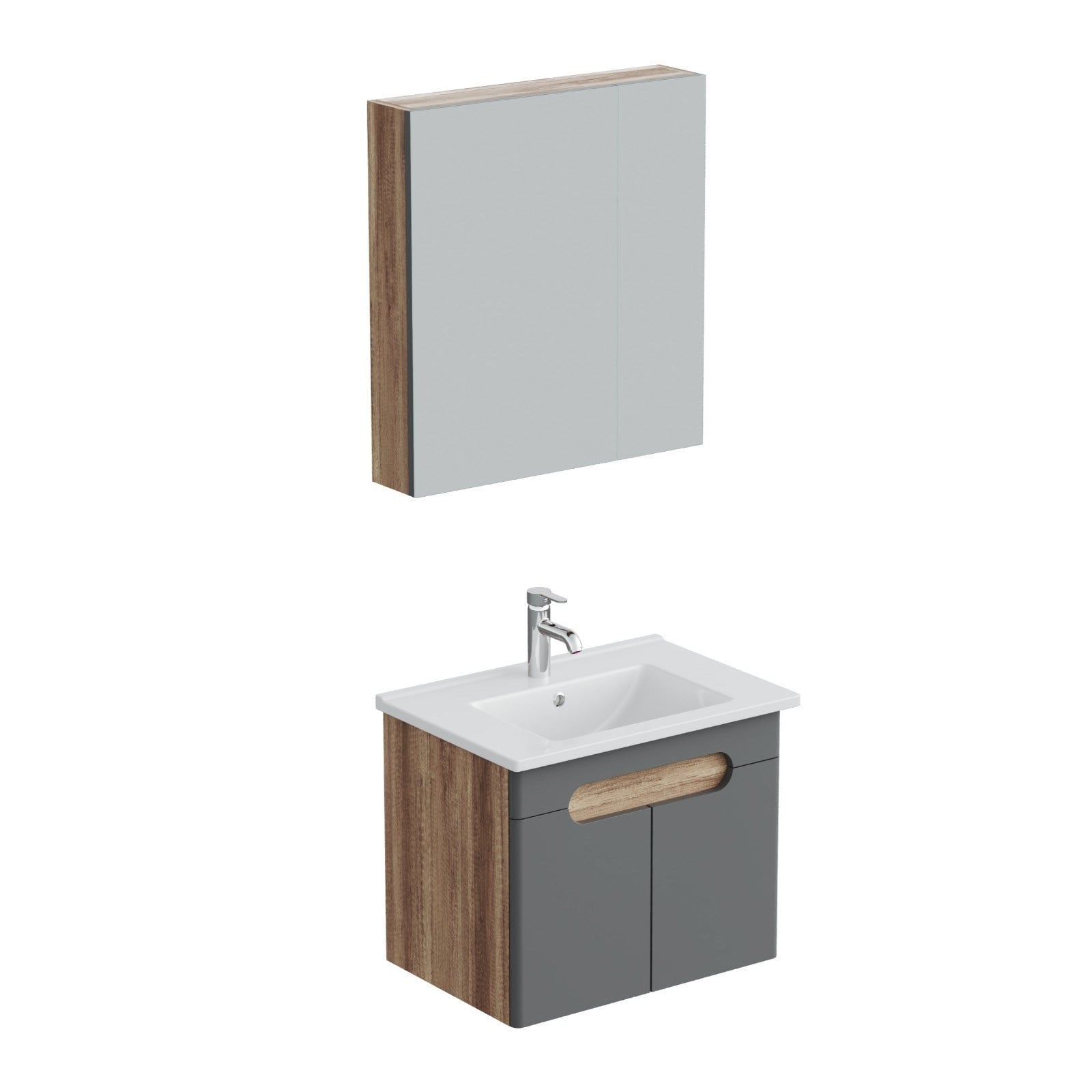 Aqua Bagno Luvi  Alt dolap + Üst dolap -Lavabo dahil-65 cm.-3 parça | ABS.50.33.04.01