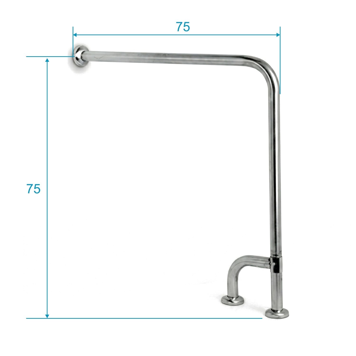 Aqua Bagno Mafsallı  Basic Engelli Tutunma Barı 75x75 cm Paslanmaz Çelik Zemin Destekli Banyo Barı 