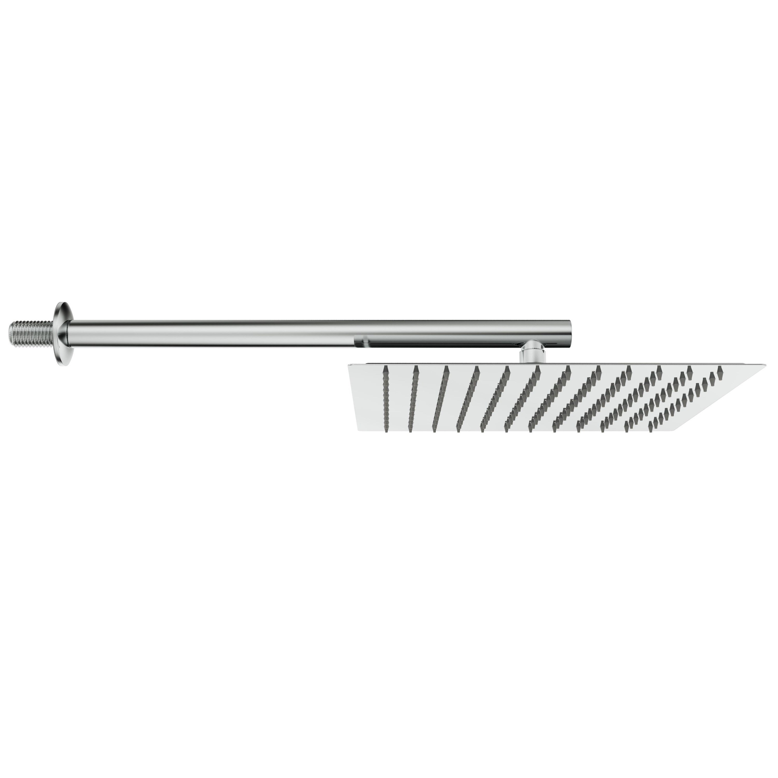 Aqua Bagno Mega Kare Tepe Duşu 30x30 cm, Duvardan Duş Kolu 42,5 cm Paslanmaz Krom - 2 Parça Set | 30.30.77.01.07