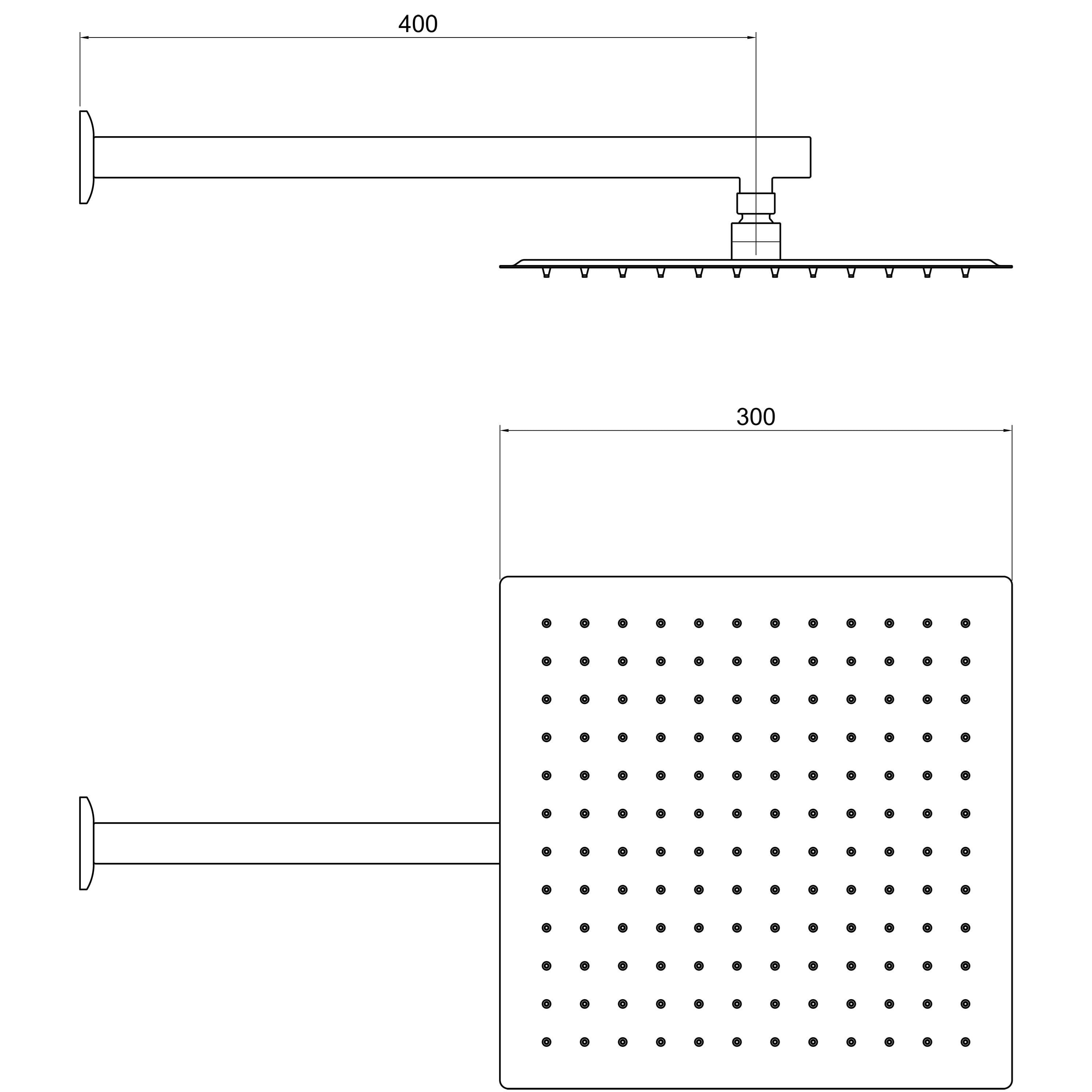 Aqua Bagno Mega Kare Tepe Duşu 30x30 cm, Duvardan Duş Kolu 42,5 cm Paslanmaz Krom - 2 Parça Set | 30.30.77.01.07