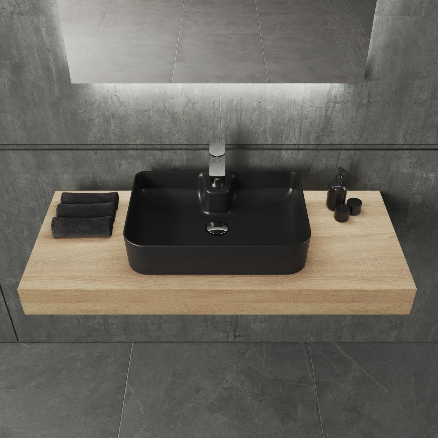 Aqua Bagno Mestola Tezgah Üstü Lavabo Batarya Delikli, 50x35 cm, Mat Siyah | 19.31.50.4.NO
