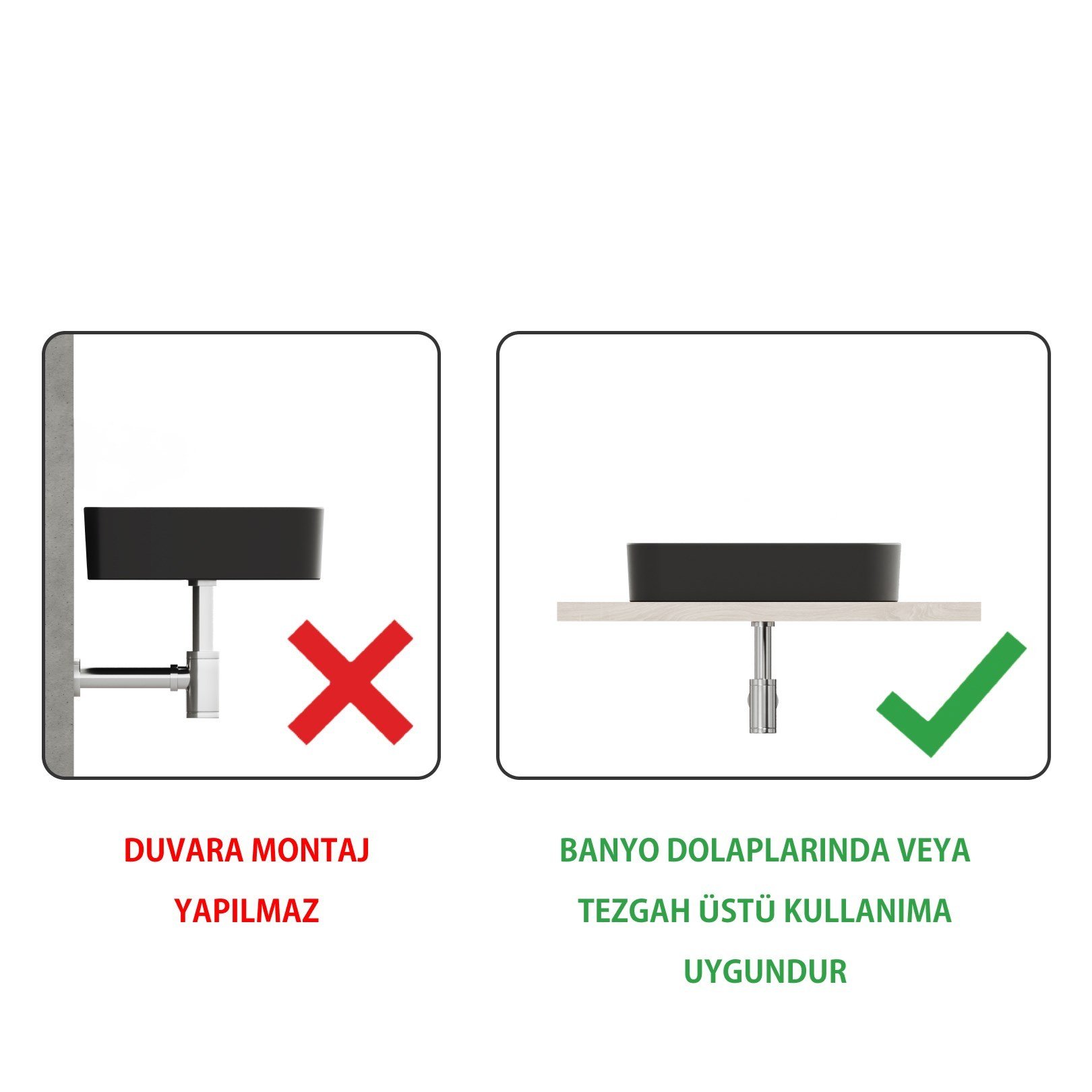 Aqua Bagno Mestola Tezgah Üstü Lavabo Batarya Deliksiz 50x35 cm Mat Siyah-19.31.50.4.NO.NT