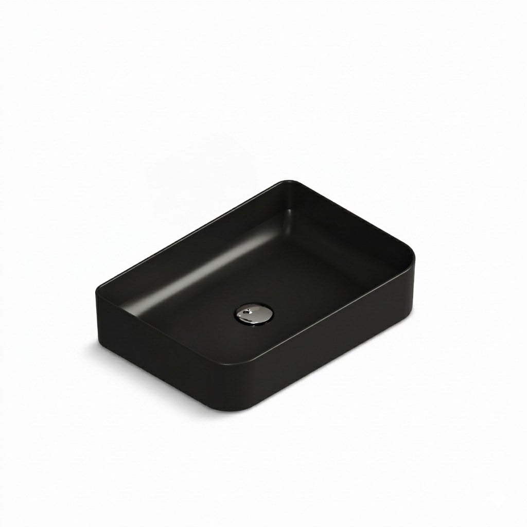 Aqua Bagno Mestola Tezgah Üstü Lavabo Batarya Deliksiz 50x35 cm Mat Siyah-19.31.50.4.NO.NT