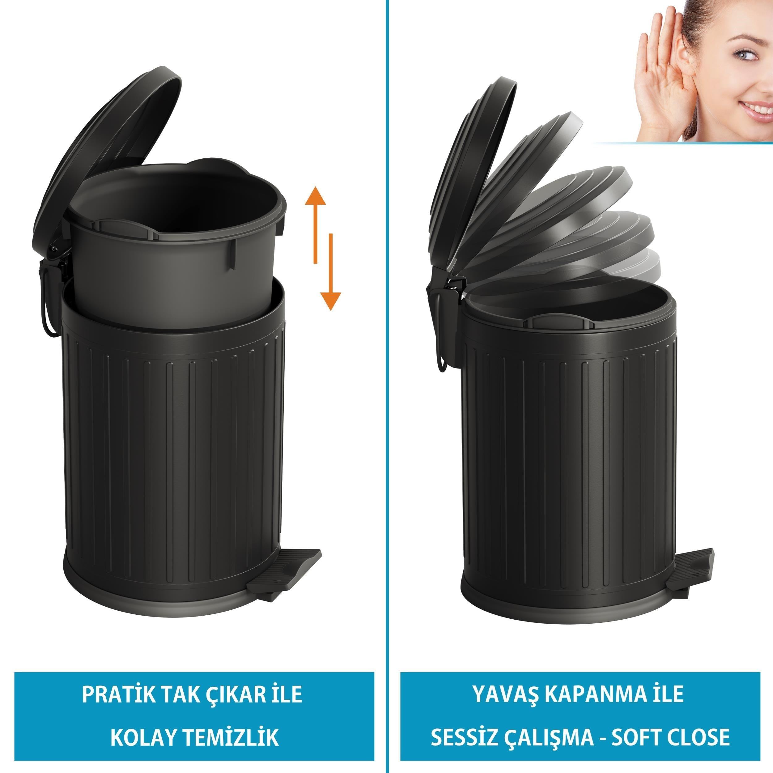 Aqua Bagno Midas Çöp Kovası - Pedallı 12lt , Mat Siyah | 35.22.57.02.03