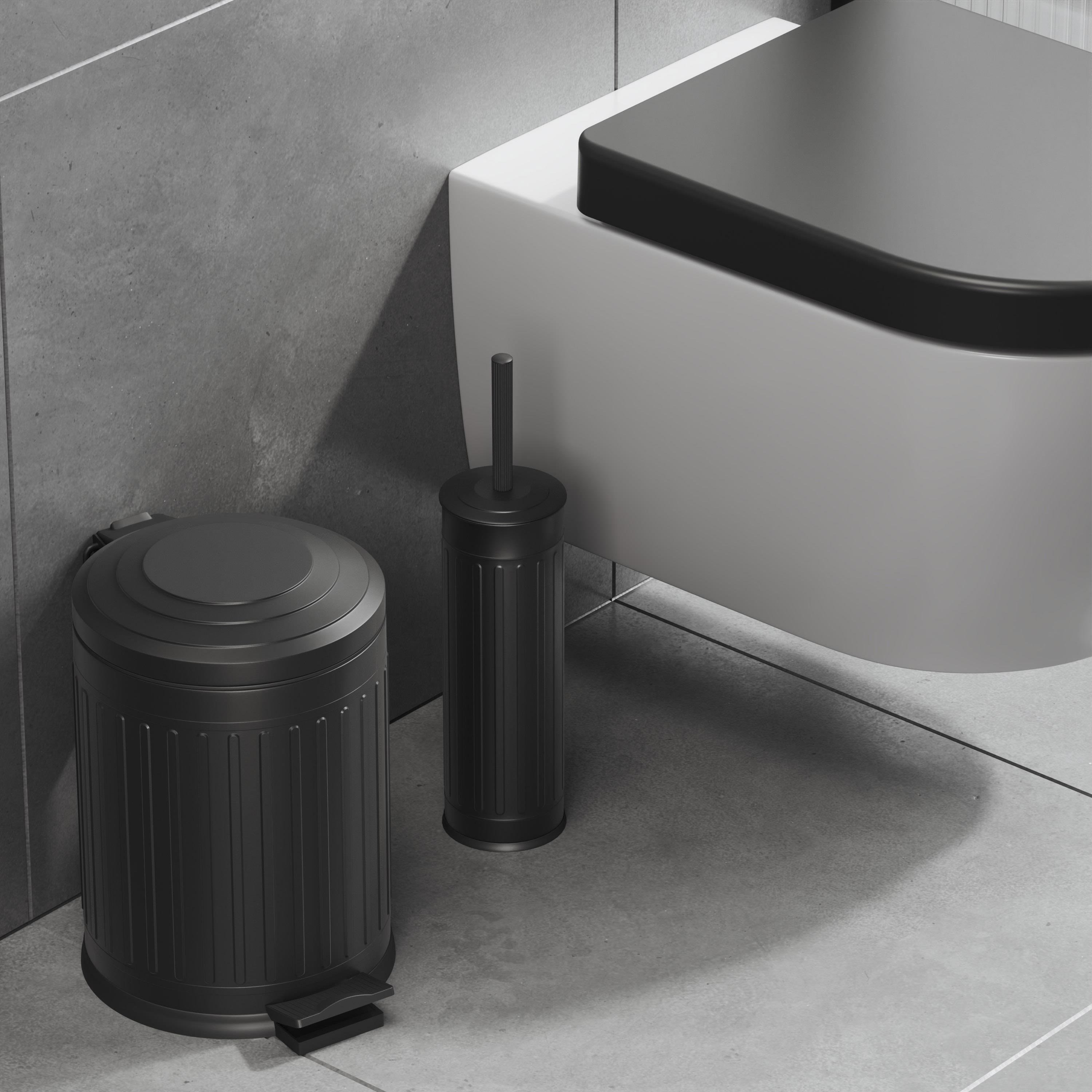 Aqua Bagno Midas Klozet Fırçası + Çöp Kovası 5lt -2 Parça Set, Mat Siyah | 35.22.89.01.03