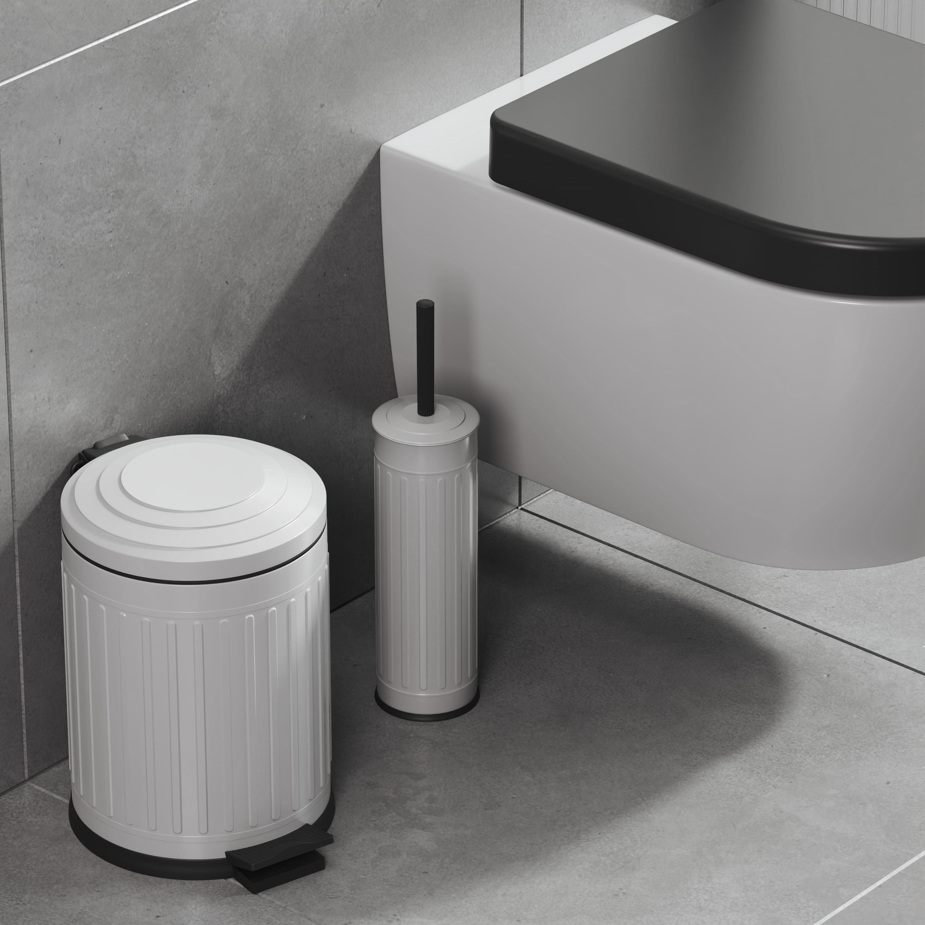 Aqua Bagno Midas  Klozet Fırçası + Çöp Kovası 5 lt -2 Parça Set, Mat Beyaz | 35.22.89.01.04