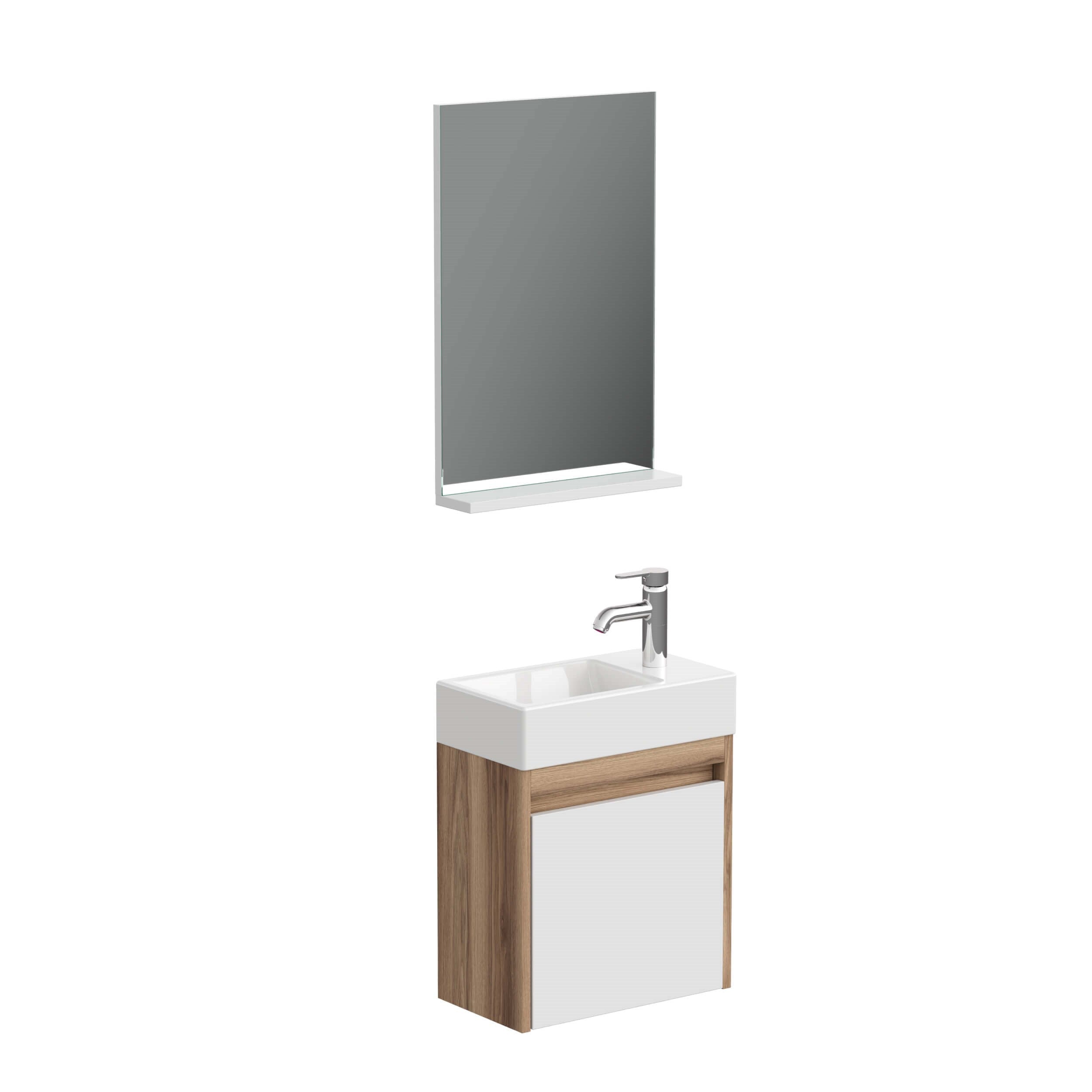 Aqua Bagno Minizia Banyo Dolabı 45 x 26 cm. Doğal Ceviz  -Beyaz  ,Lavabo Dahil | ABS.50.35.06.01