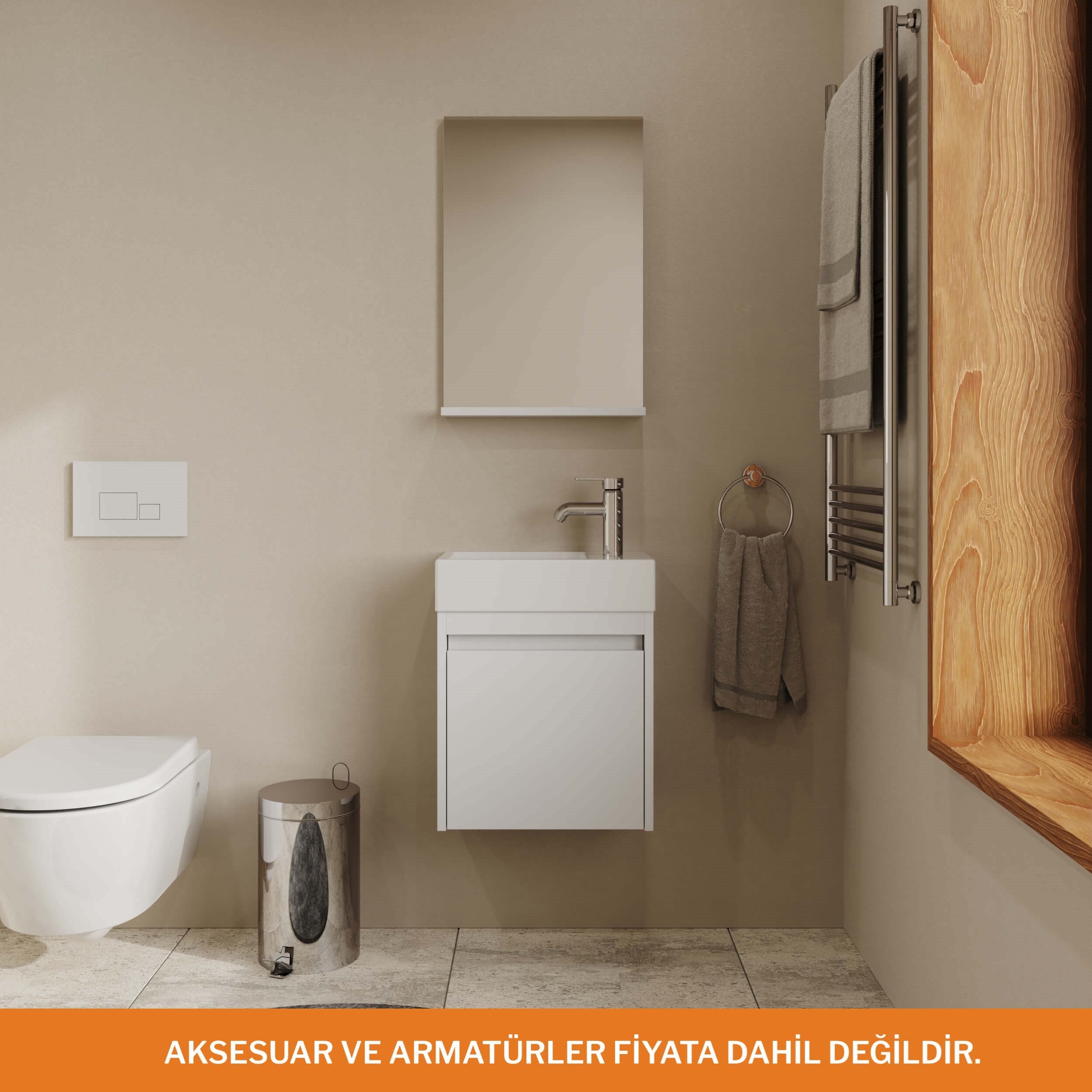 Aqua Bagno Minizia Banyo Dolabı 45 x 26 cm. Beyaz,Lavabo Dahil | ABS.50.35.01.01