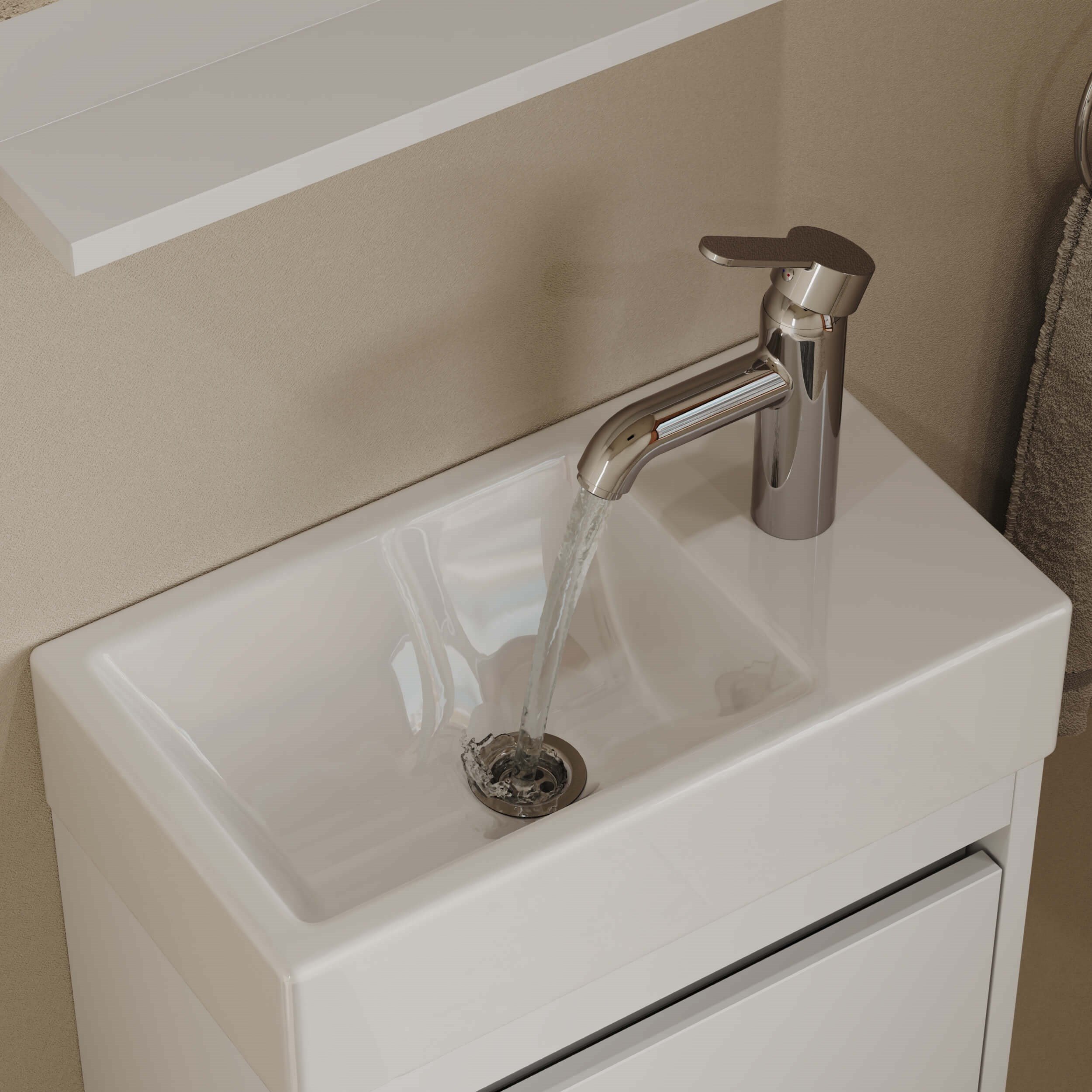Aqua Bagno Minizia Banyo Dolabı 45 x 26 cm. Beyaz,Lavabo Dahil | ABS.50.35.01.01
