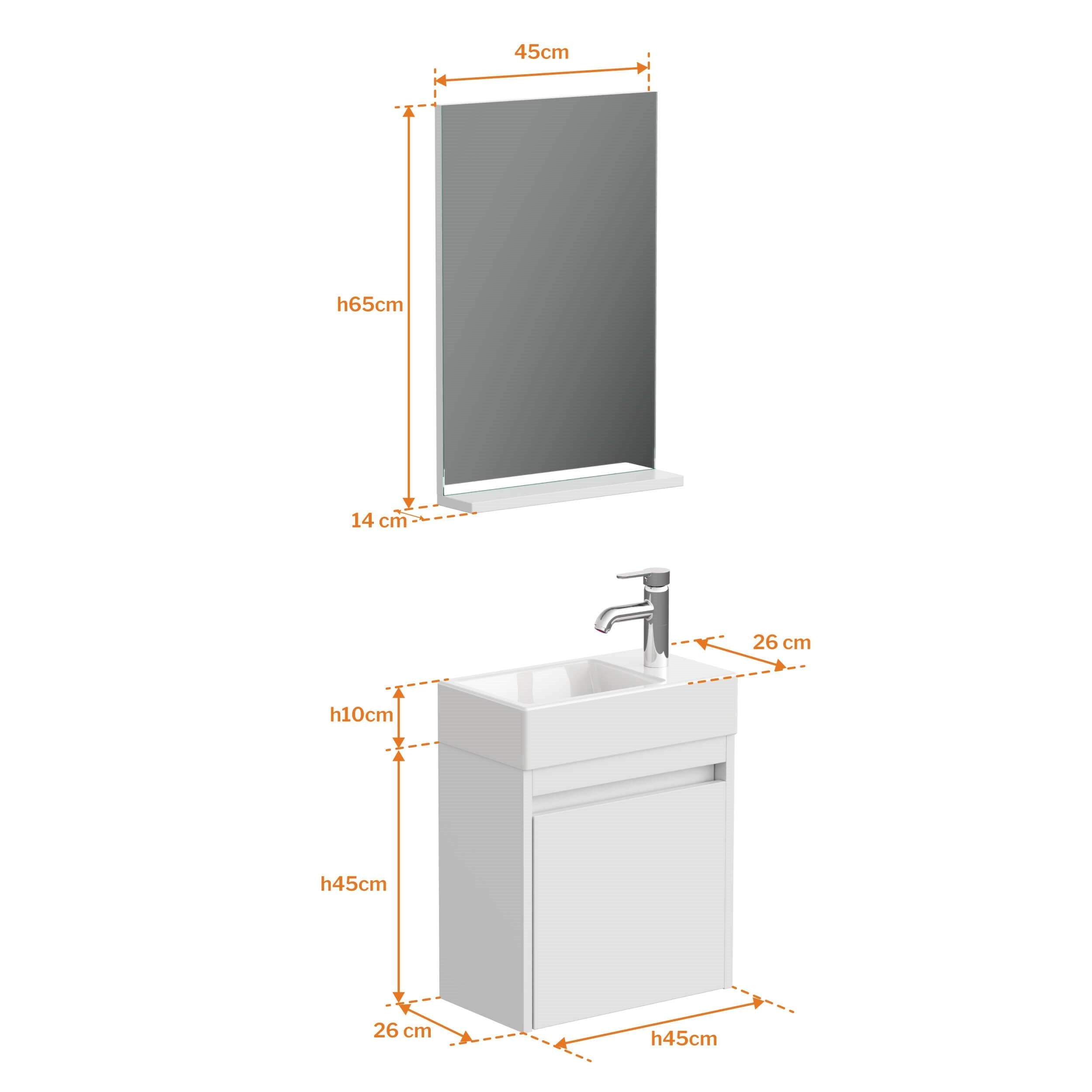 Aqua Bagno Minizia Banyo Dolabı 45 x 32 cm. Beyaz,Lavabo Dahil | ABS.50.35.01.02