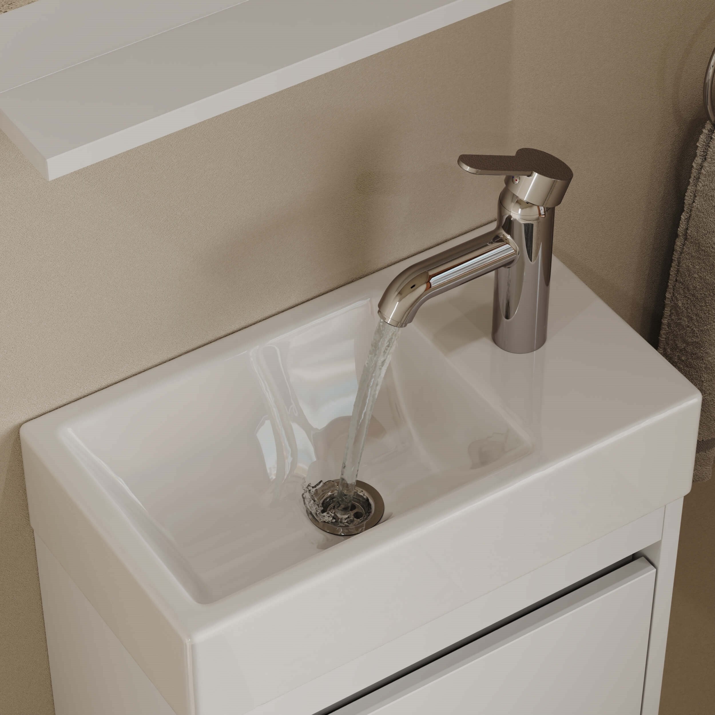 Aqua Bagno Minizia Banyo Dolabı 45 x 32 cm. Beyaz,Lavabo Dahil | ABS.50.35.01.02