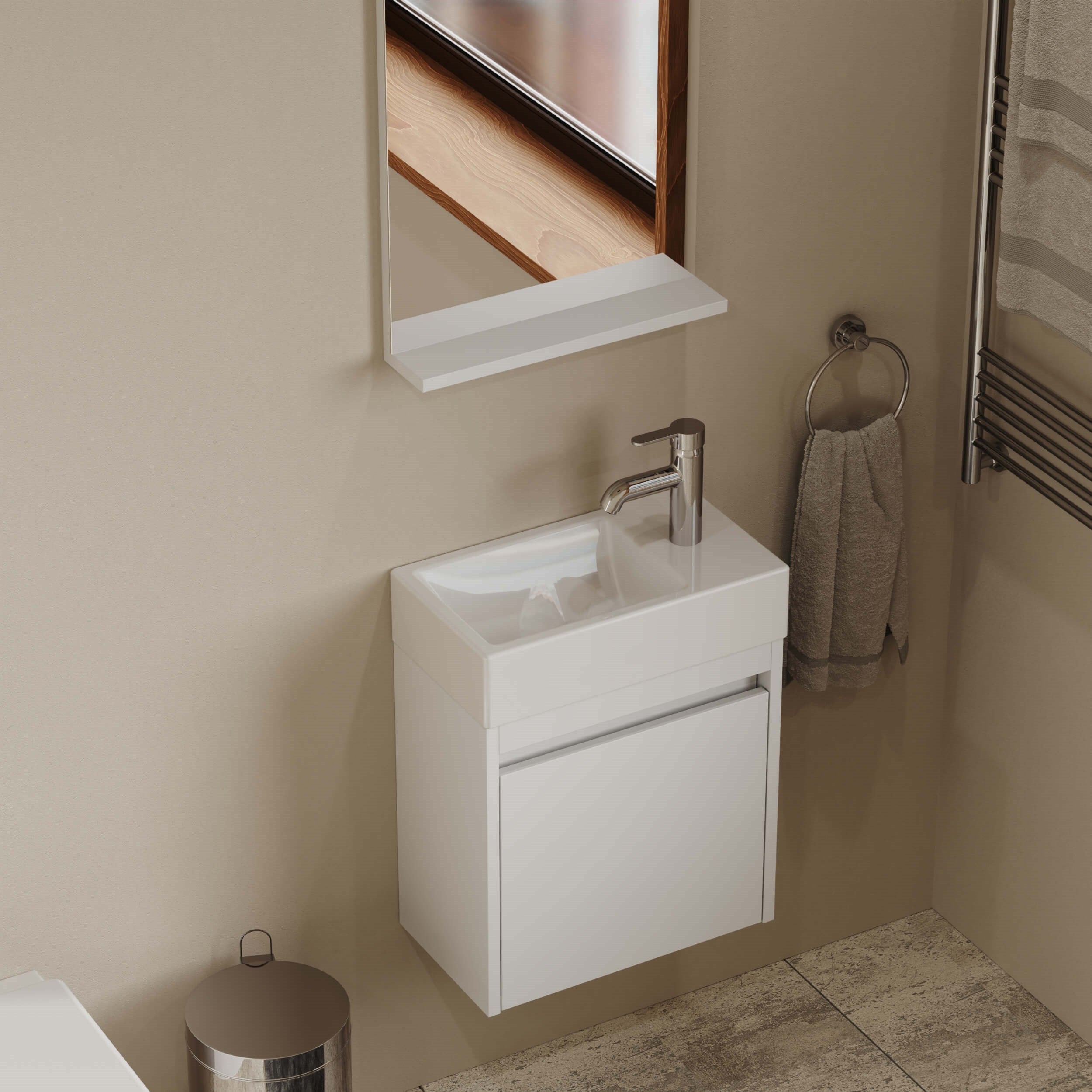 Aqua Bagno Minizia Banyo Dolabı 45 x 32 cm. Beyaz,Lavabo Dahil | ABS.50.35.01.02
