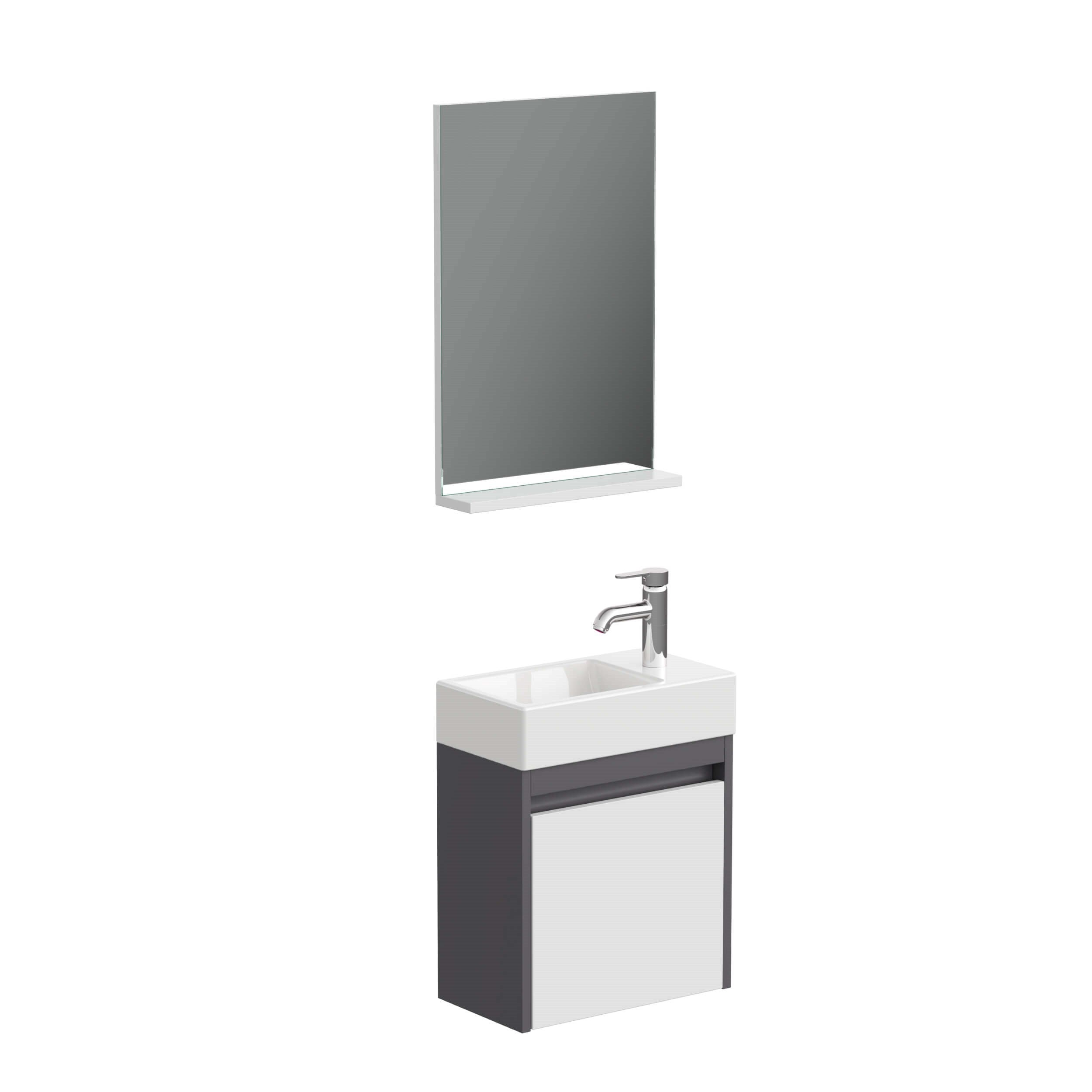 Aqua Bagno Minizia Banyo Dolabı 45 x 32 cm. Antrasit -Beyaz ,Lavabo Dahil | ABS.50.35.08.02