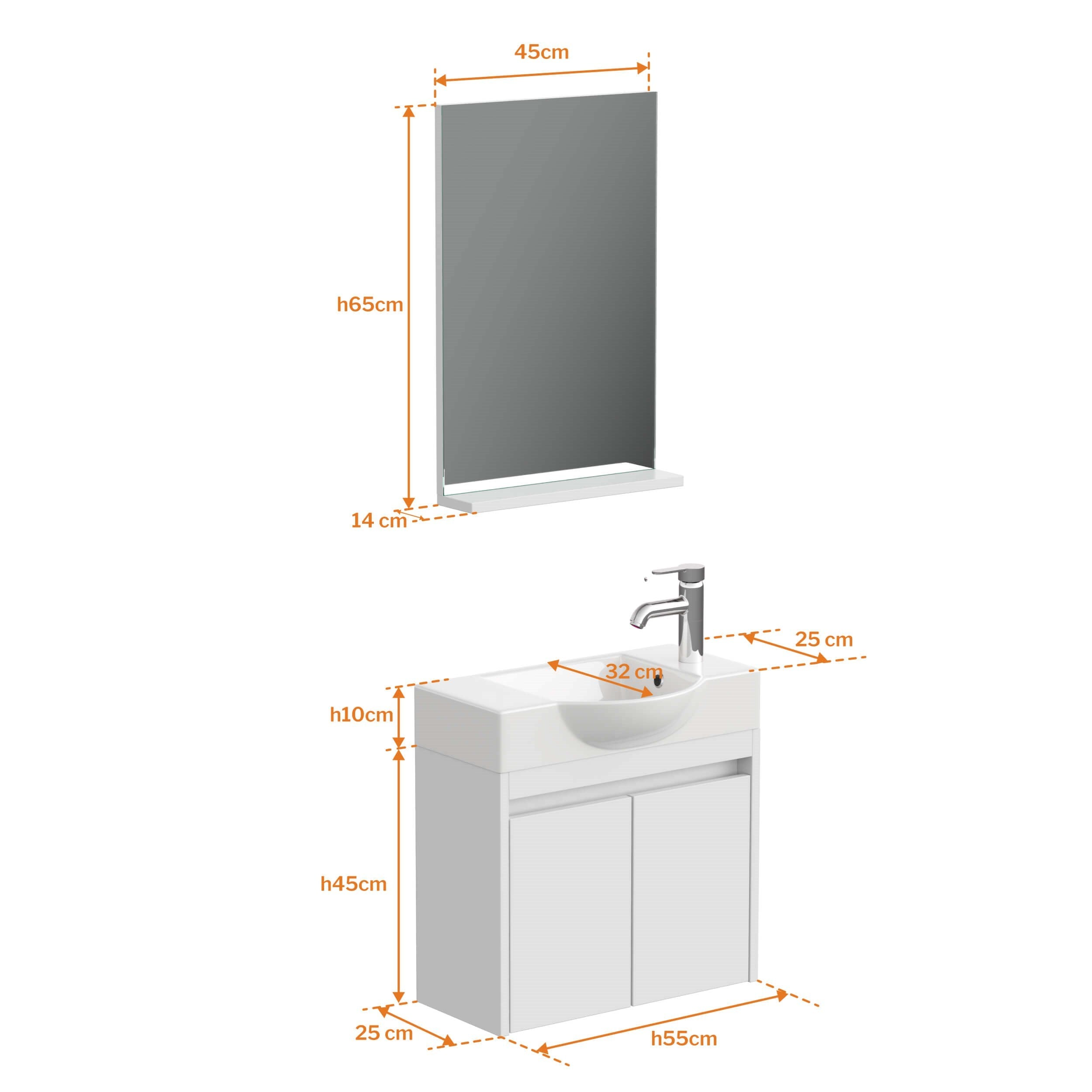 Aqua Bagno Minizia Banyo Dolabı 55 x 32  cm. Beyaz,Lavabo Dahil | ABS.50.35.01.03